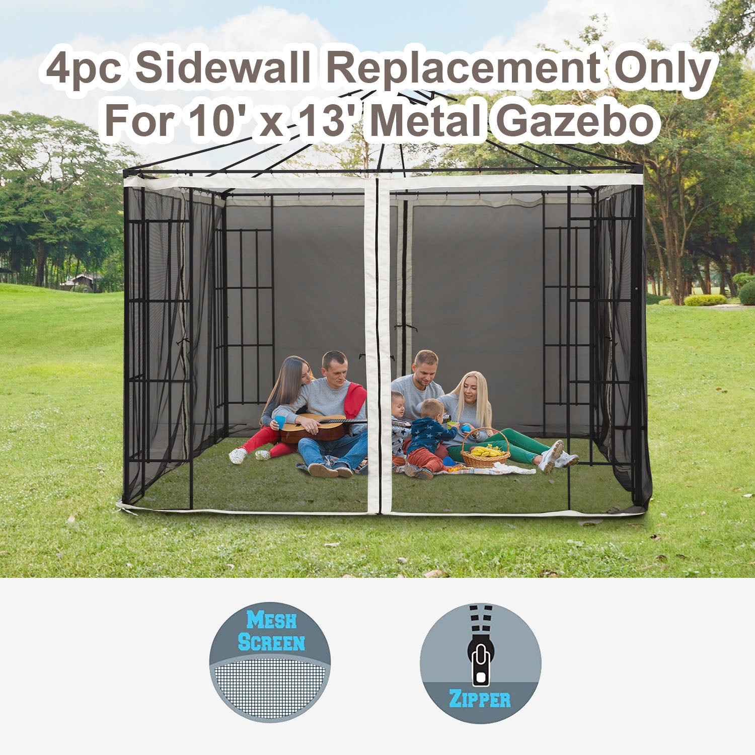 Outsunny 9.84' x 13.1' Gazebo with Netting, Universal Size, Canopy Tents with Zippers, black rings, high-quality polyester, Washable, (Sidewall Only) Black