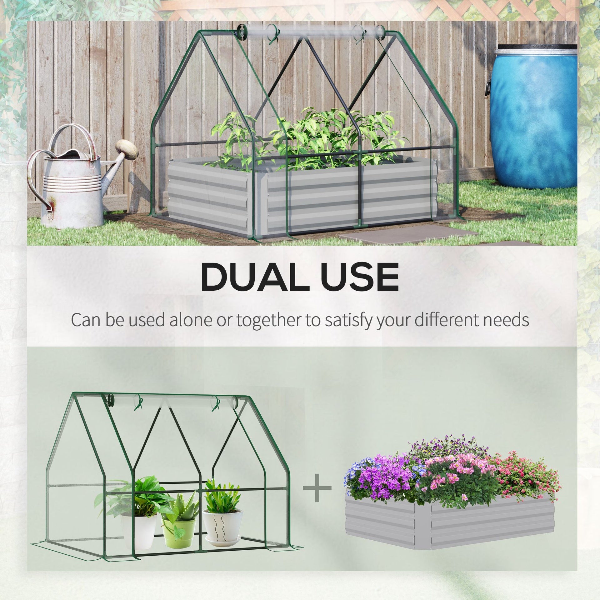 Outsunny Raised Garden Bed with Cover, Outdoor Galvanized Metal Planter Box Kit, 4 x 3 ft Mini Greenhouse with 2 Large Screen Windows, for Growing Flowers, Vegetables and Herbs, Clear