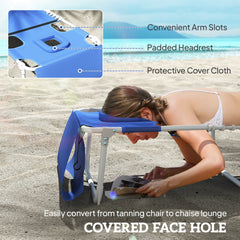 Outsunny Tanning Chair with Face Hole and Side Table, 5-Position Folding Outdoor Chaise Lounge Chair, Navy Blue