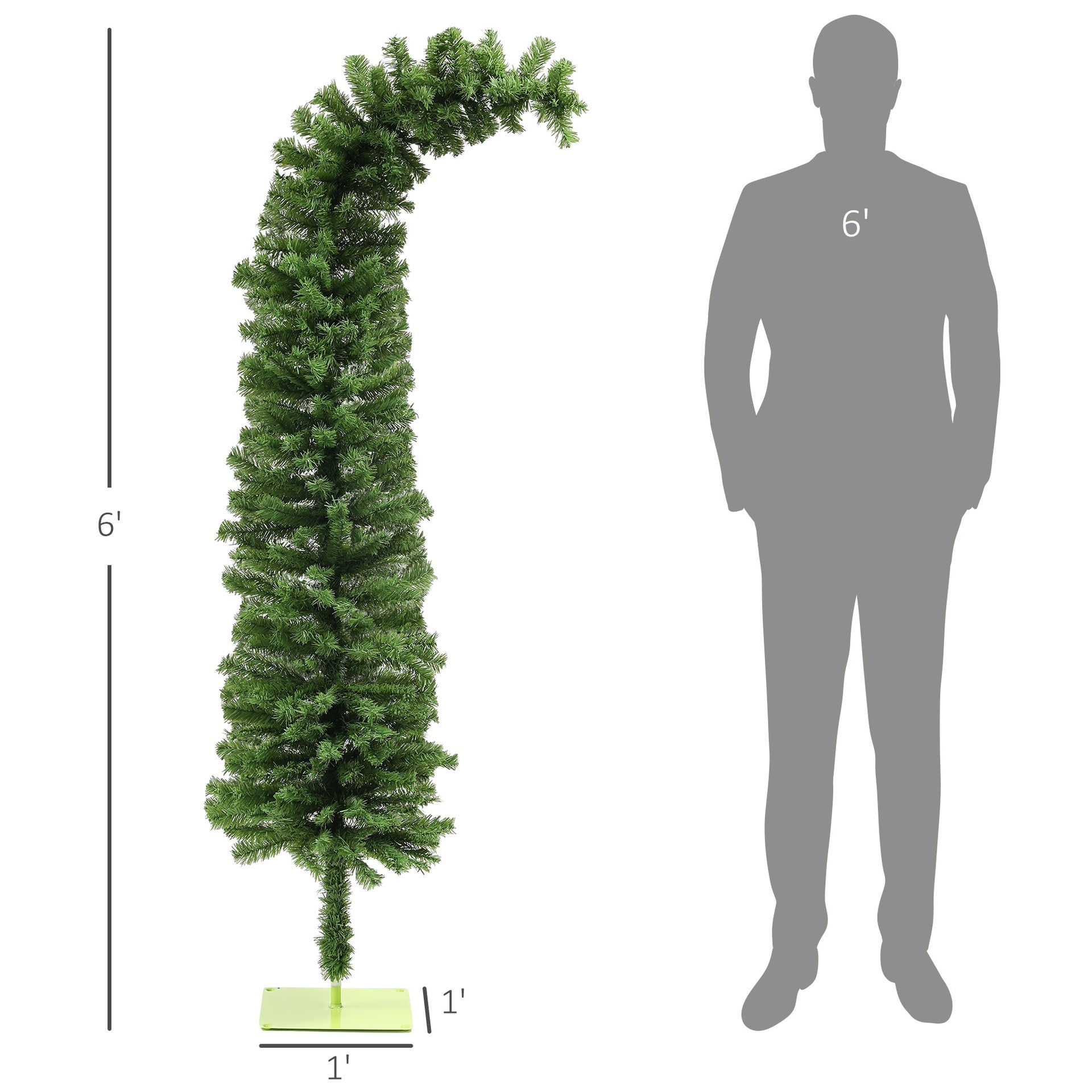 HOMCOM 6ft Whimsical Pencil Christmas Tree, Bendable Artificial Christmas Tree with 400 Branch Tips and Metal Base, Green