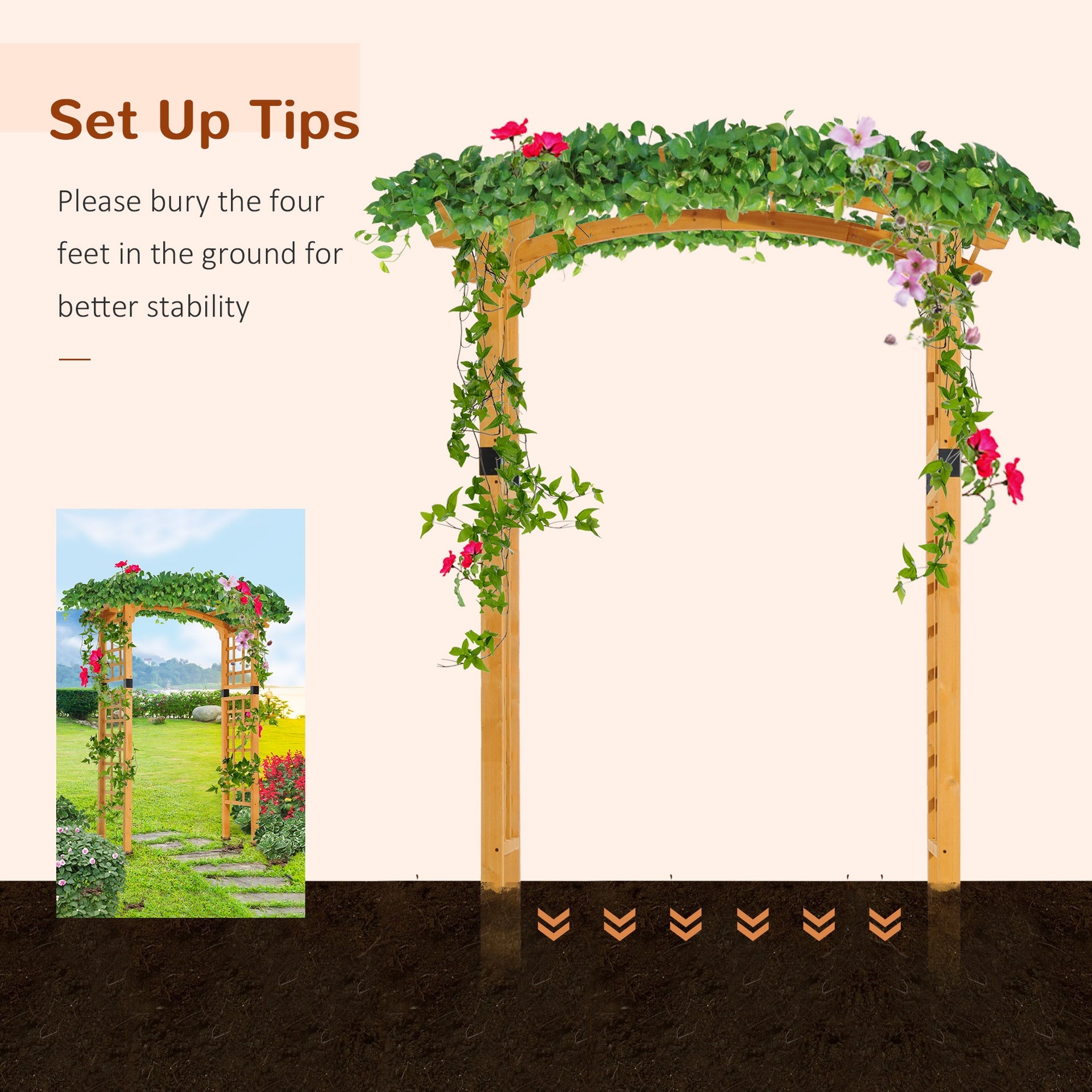 Outsunny 7.5' Fir Wood Round Outdoor Garden Pergola Style Arbor Arch Trellis