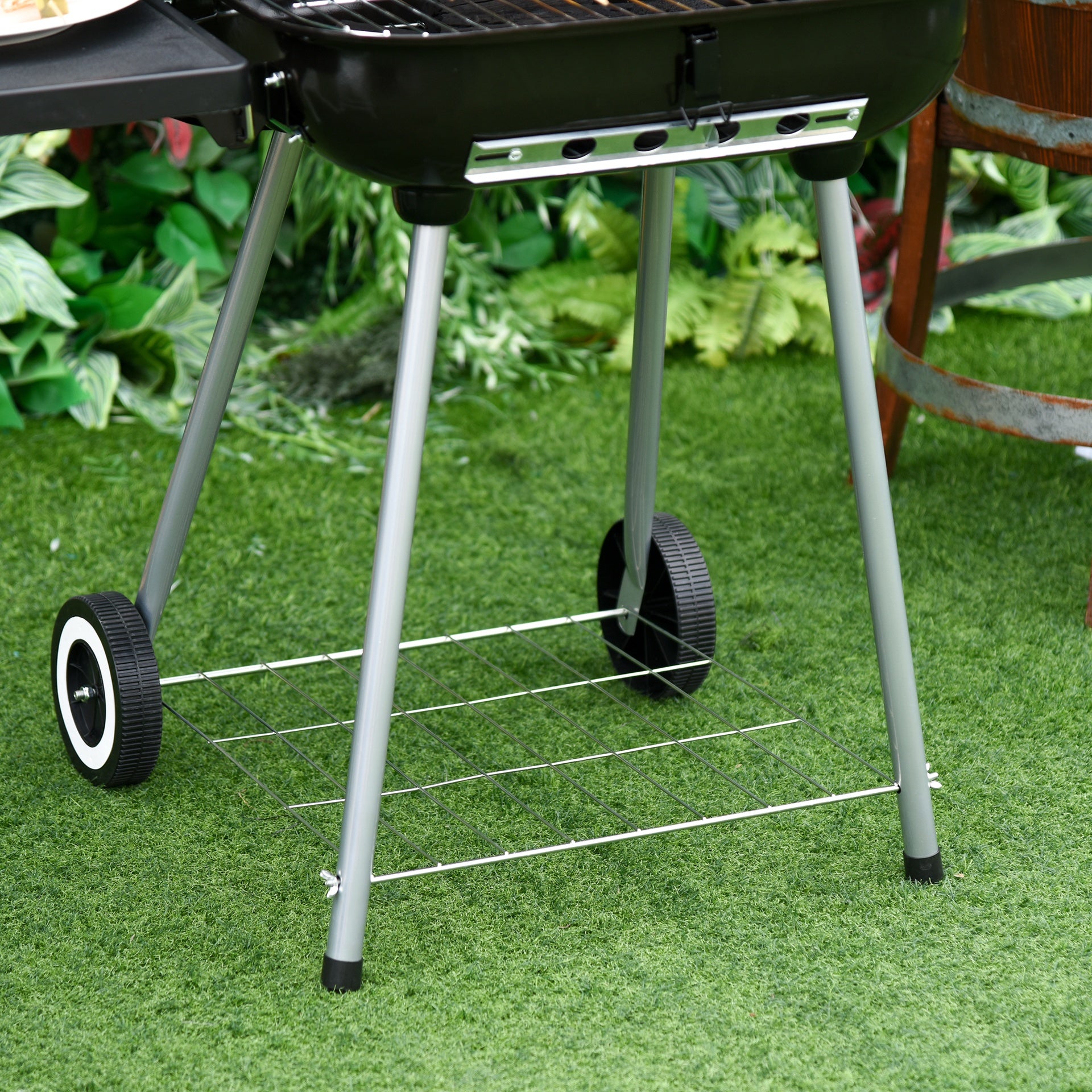 Outsunny 22" Charcoal Barbecue Grill with Portable Wheel, Side Tray and Lower Shelf for Outdoor BBQ for Garden, Backyard, Poolside