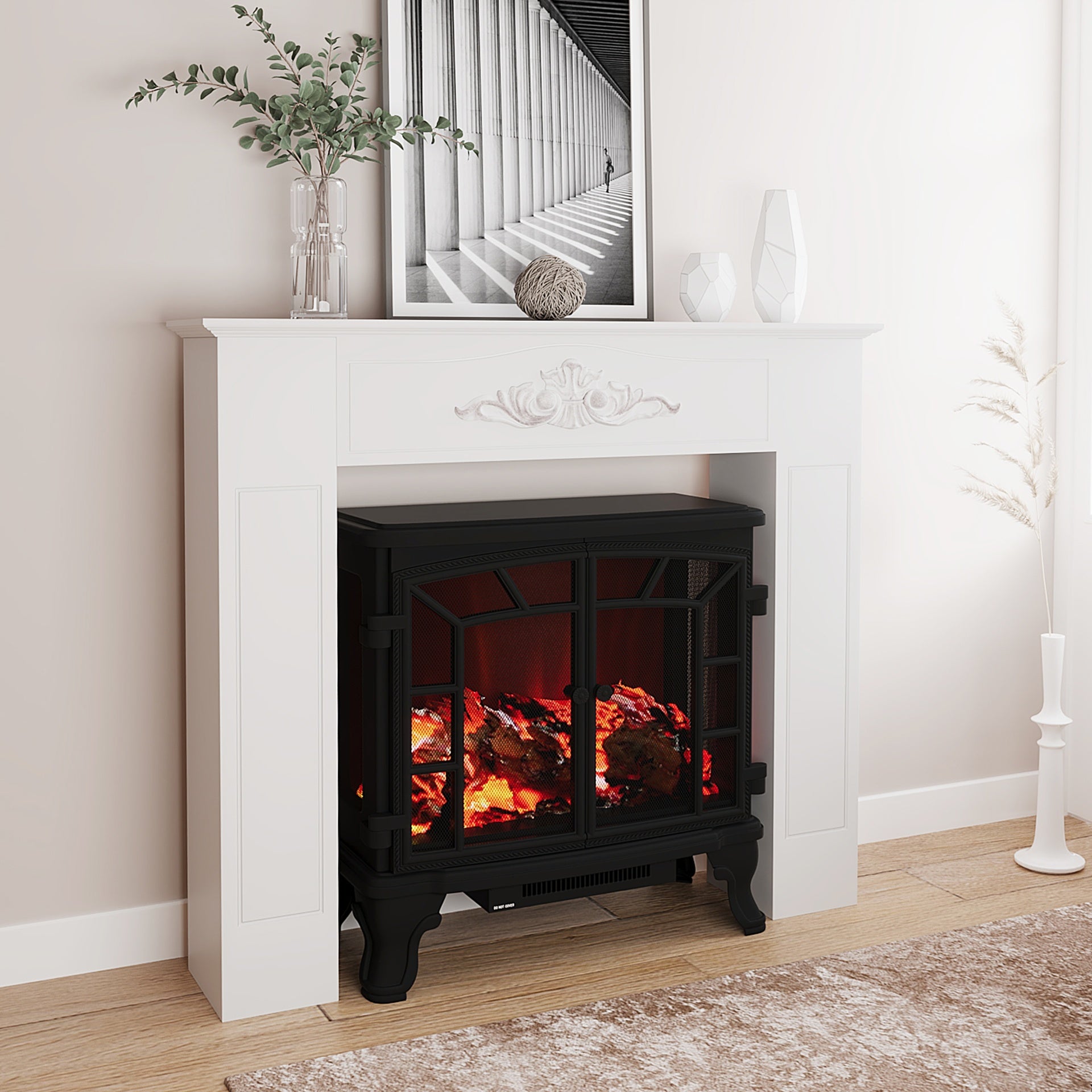 HOMCOM Freestanding Fireplace Surround, Modern Fireplace Mantel with Leg for Electric Fireplaces, 44.7" W x 40" H, White