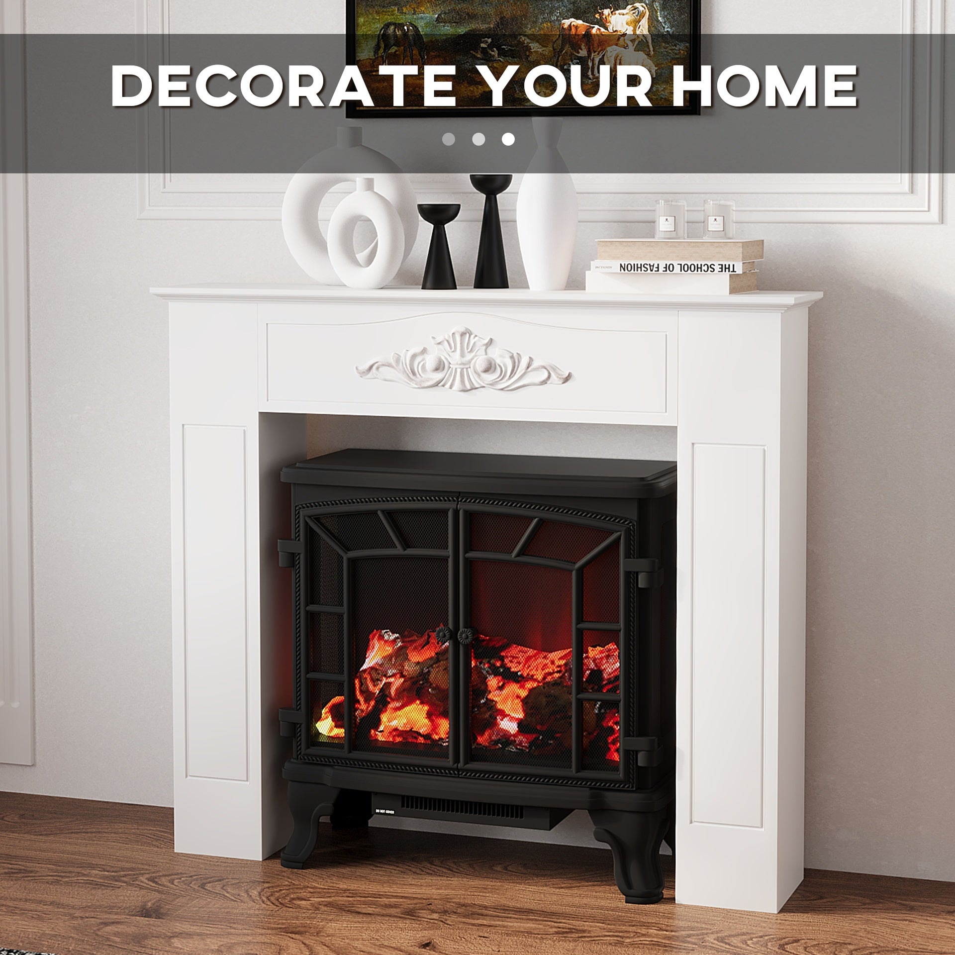 HOMCOM Freestanding Fireplace Surround, Modern Fireplace Mantel with Leg for Electric Fireplaces, 44.7" W x 40" H, White