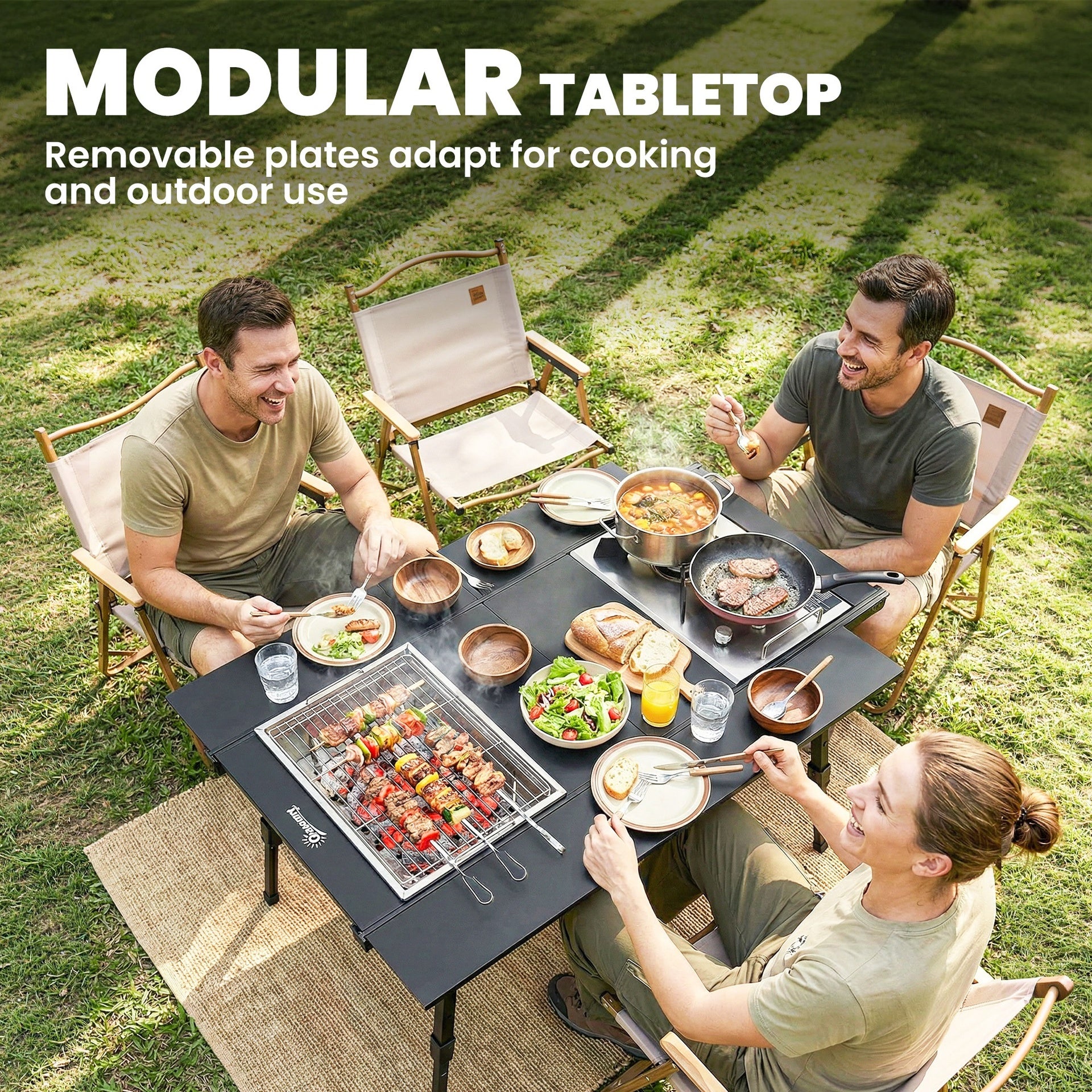 Outsunny Adjustable Height Folding Picnic Table with Removable Plates, Aluminum Camping Table, Black