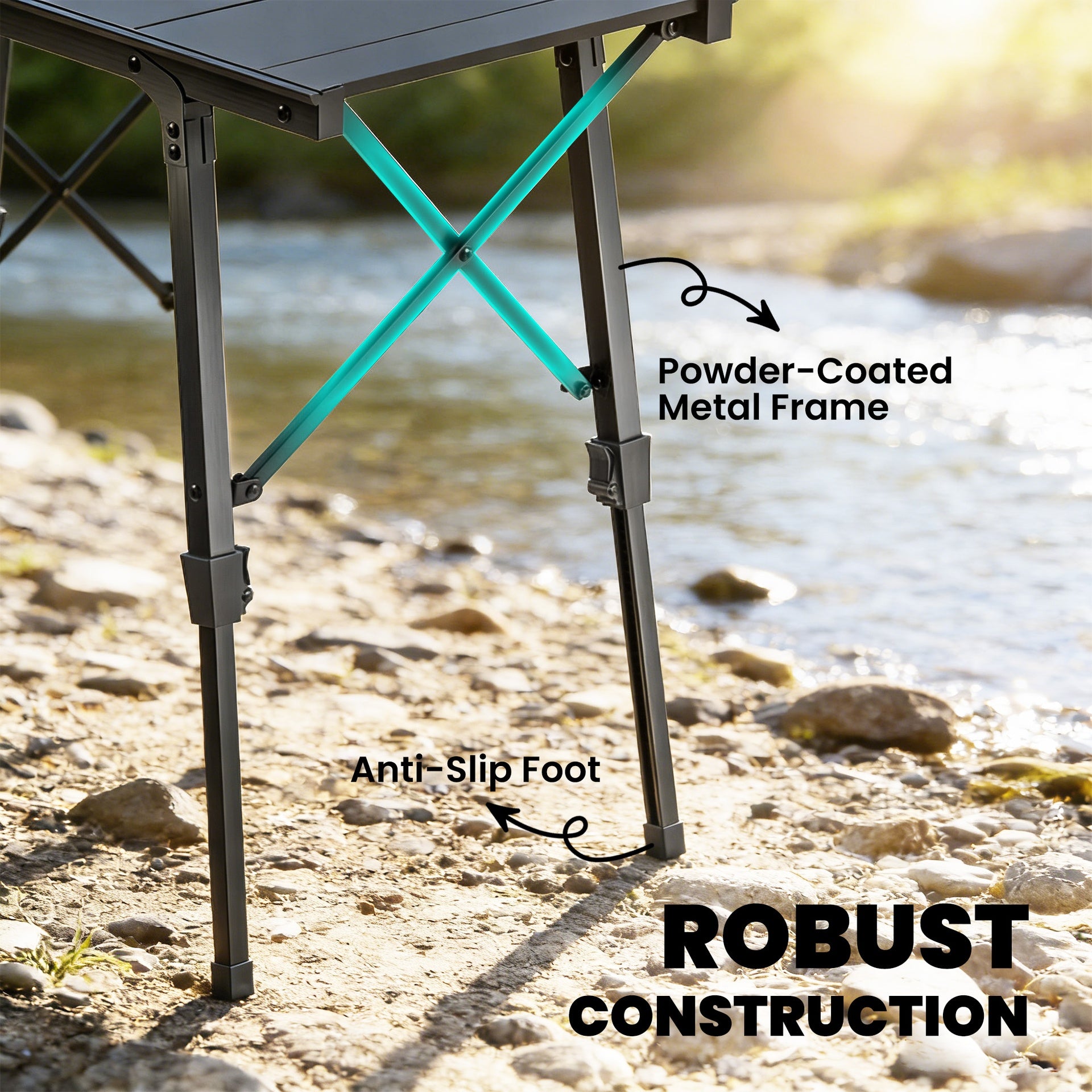 Outsunny Adjustable Height Folding Picnic Table with Removable Plates, Aluminum Camping Table, Black