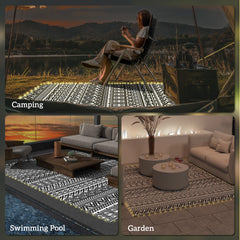Outsunny Outdoor Rug Carpet with USB Lights Reversible Patio Rug with Carry Bag for Camping 12' x 9'