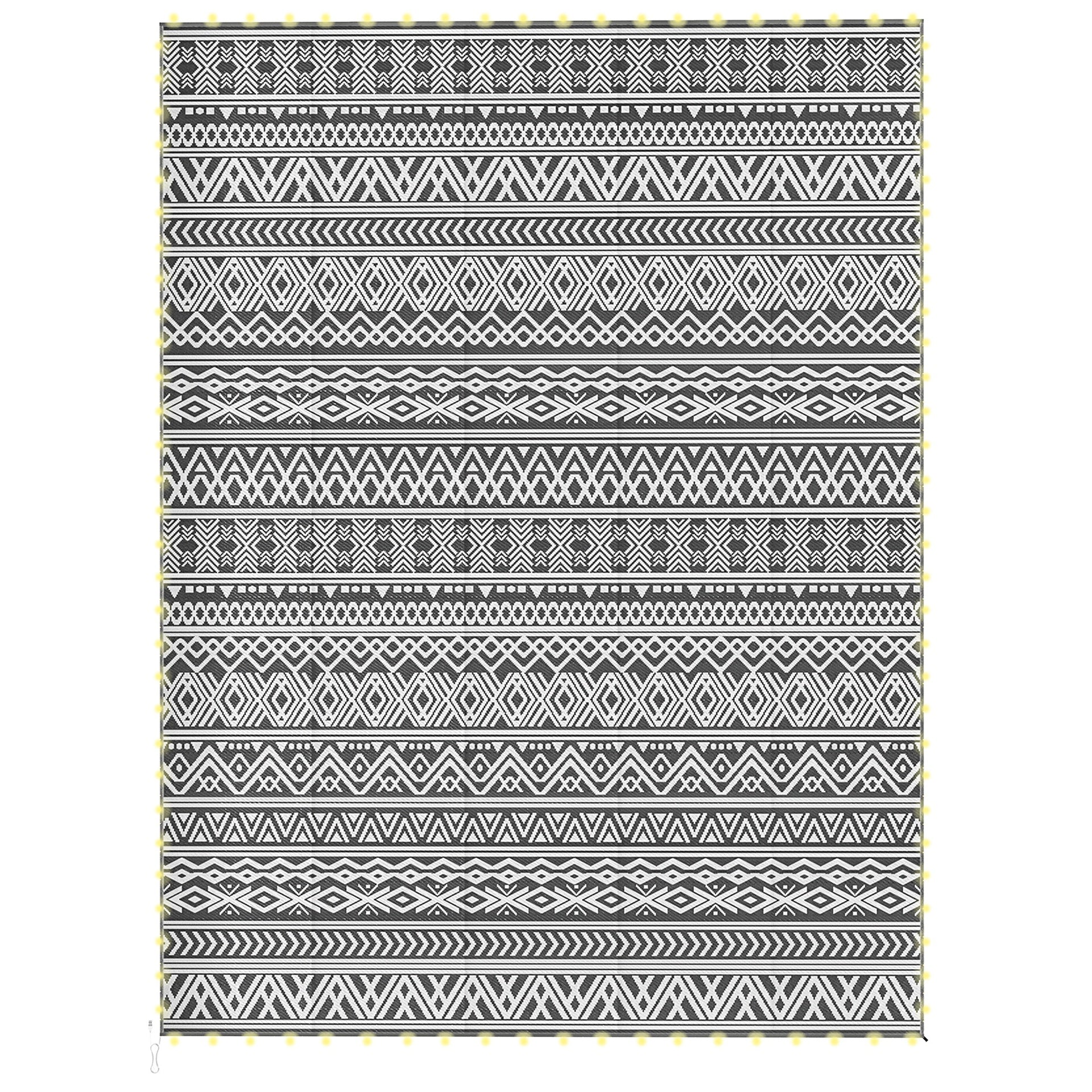 Outsunny Outdoor Rug Carpet with USB Lights Reversible Patio Rug with Carry Bag for Camping 12' x 9'