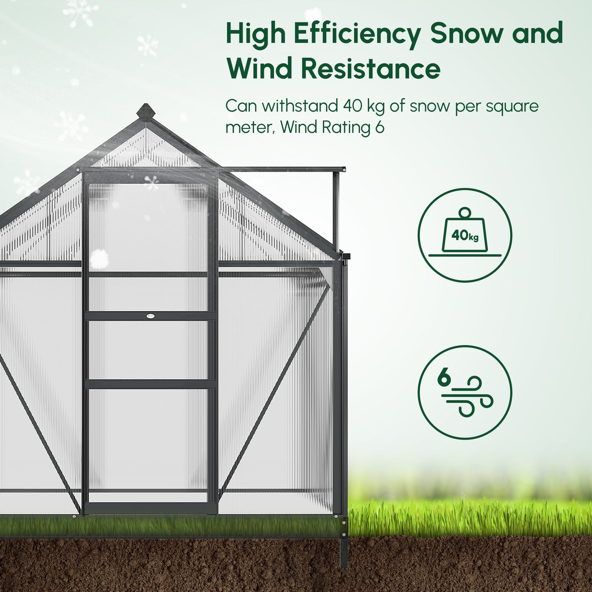 Outsunny 6' x 4' Greenhouse for Outdoors, Polycarbonate Greenhouse with Rain Gutter and Roof Vent, Aluminum Walk-in Green Houses for Outside for Patio Backyard Garden, Dark Green