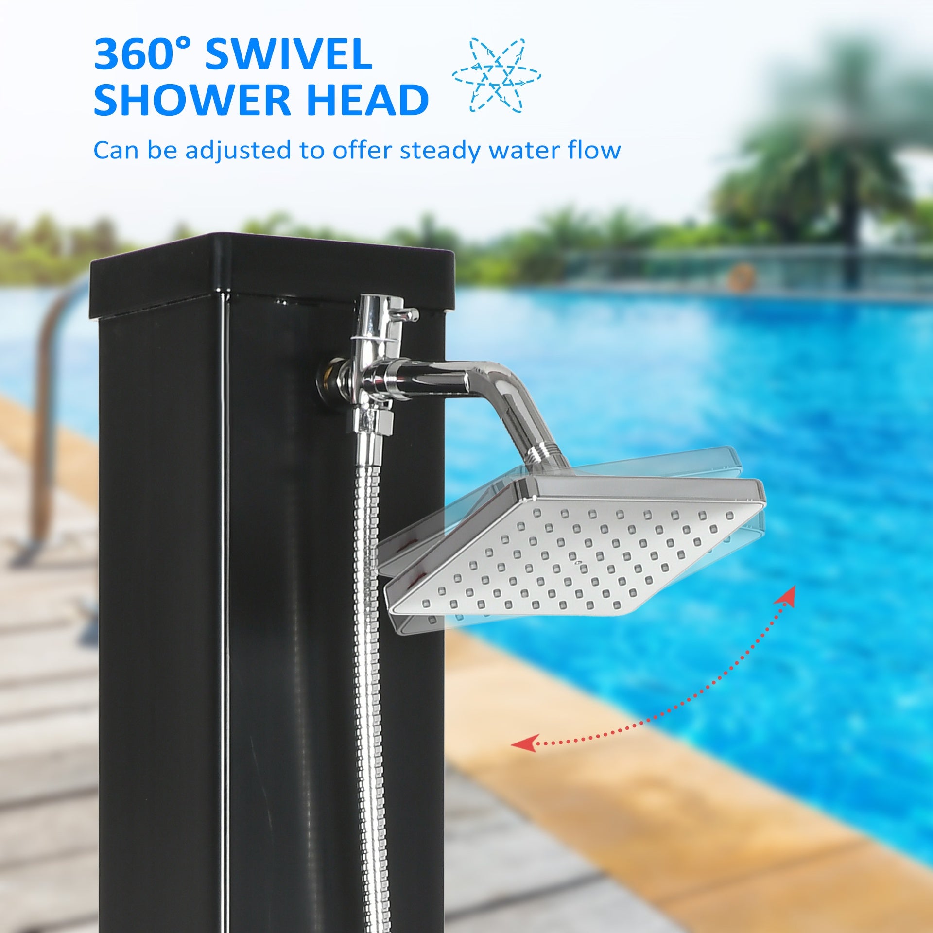 Outsunny 10.6 Gallons Solar Heated Shower with 360 Rotating Rainfall, Handheld Shower Head, Temperature Adjustment & Foot Shower, 2-Section Outdoor Shower for Backyard Poolside Beach Pool Spa, 7ft