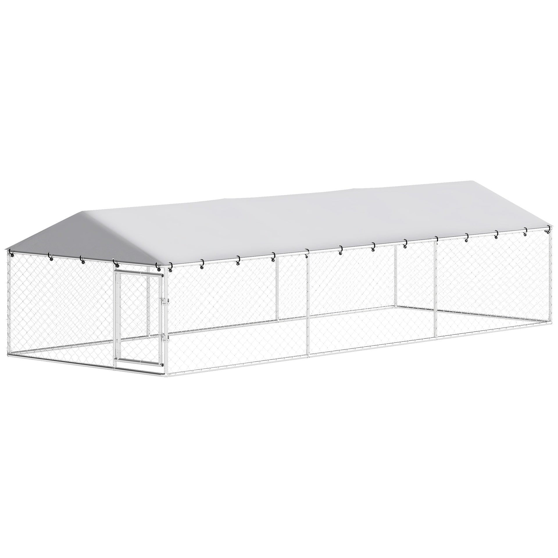 PawHut 20' x 7.5' x 5' Dog Kennel Outdoor for Large Dogs with Waterproof Roof, Silver