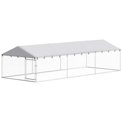 PawHut 20' x 7.5' x 5' Dog Kennel Outdoor for Large Dogs with Waterproof Roof, Silver