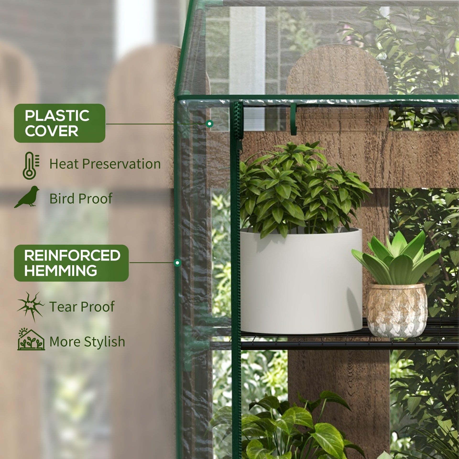 Outsunny Lean-to Greenhouse, Portable Greenhouse with 3 Tier Shelves, 2 Roll-Up Zippered Doors, 56.3" x 18.1" x 59.4", Clear