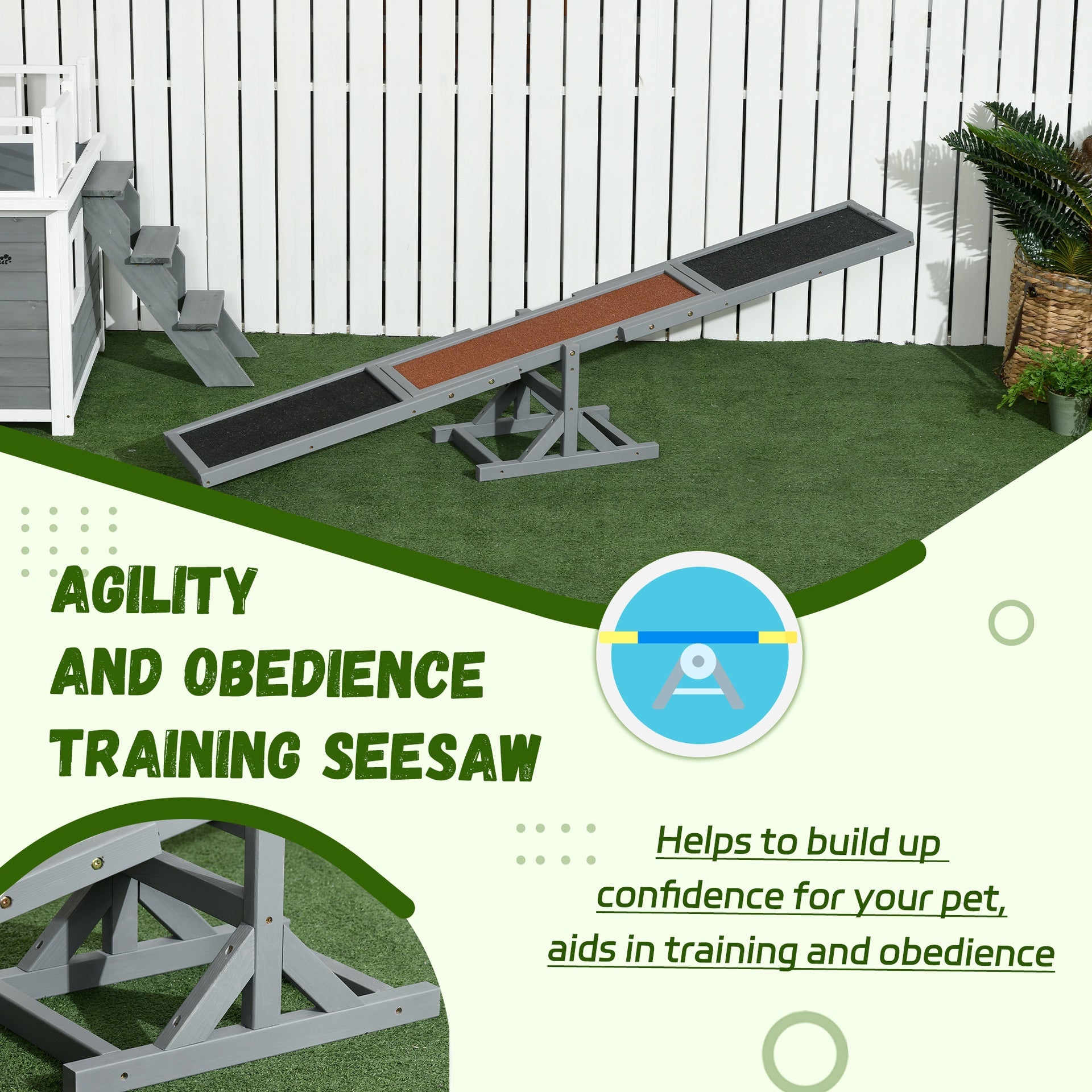 PawHut Wooden Dog Agility Seesaw for Training and Exercise, Gray