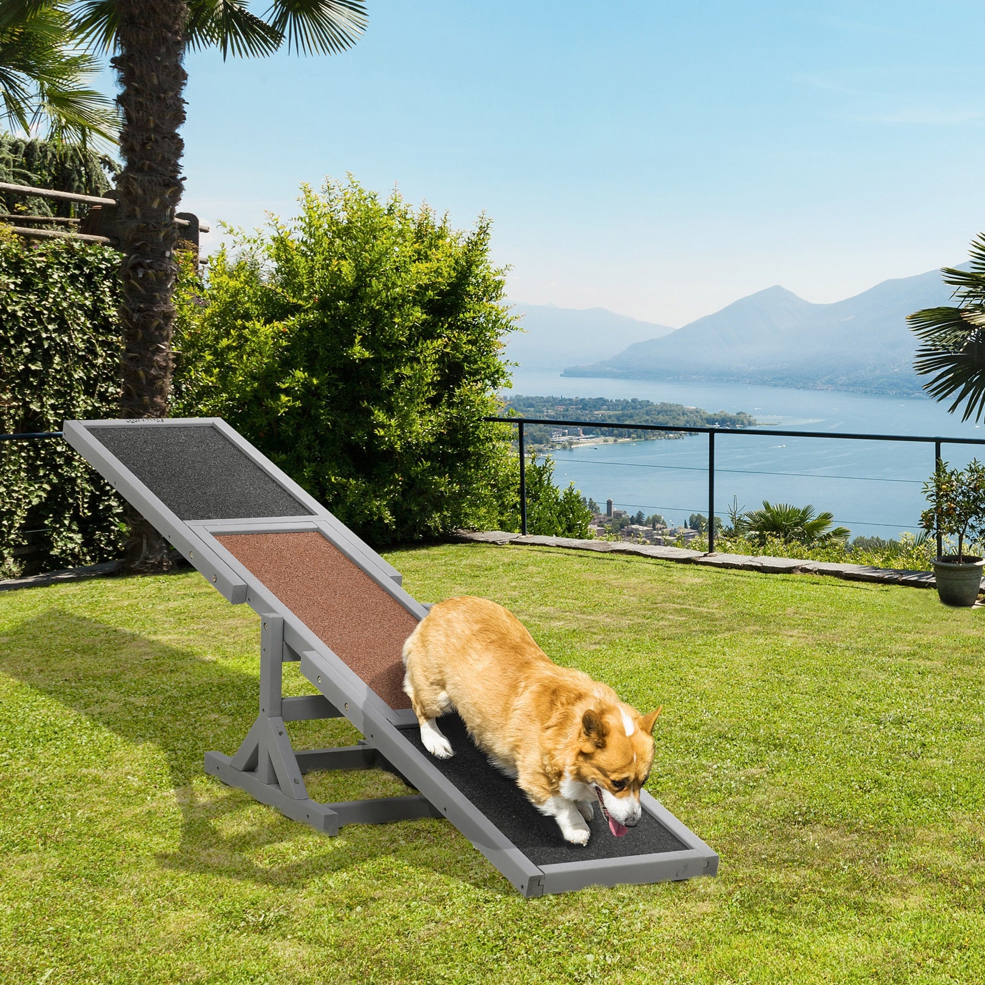 PawHut Wooden Dog Agility Seesaw for Training and Exercise, Gray