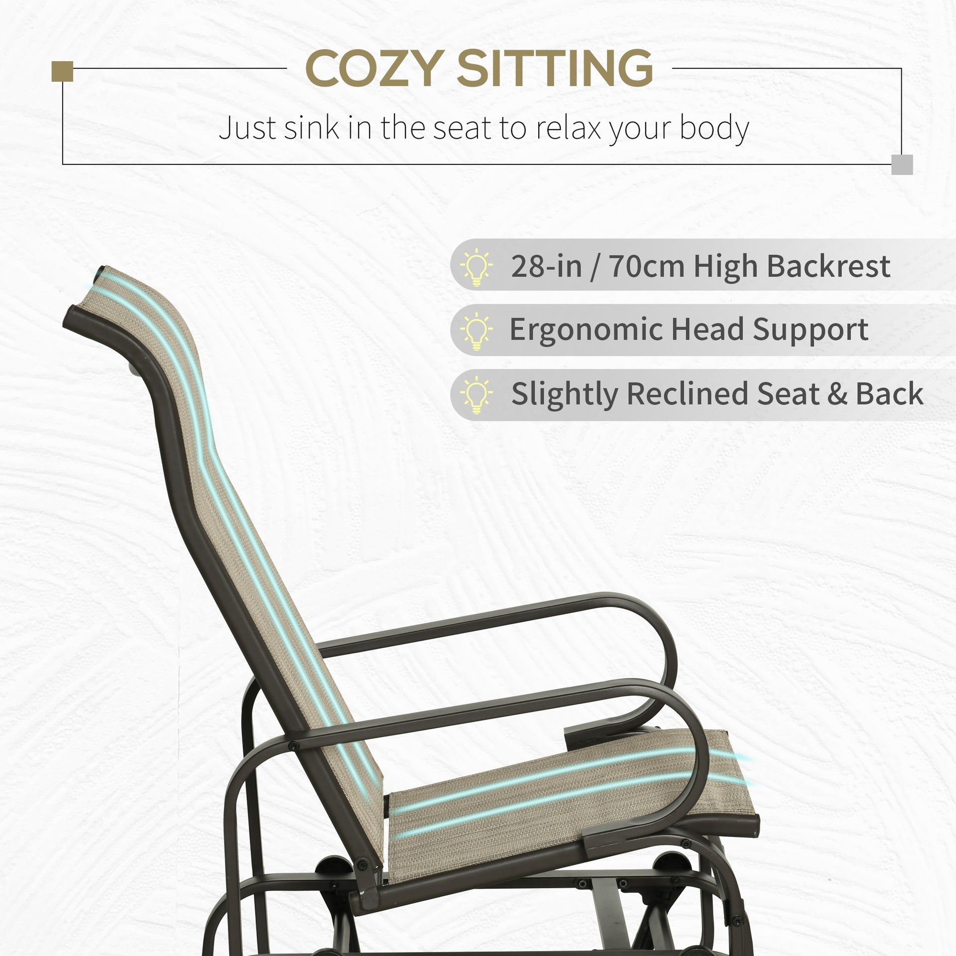 Outsunny Gliding Lounger Chair, Single Rocker with Lightweight Metal & Mesh Construction, Tan
