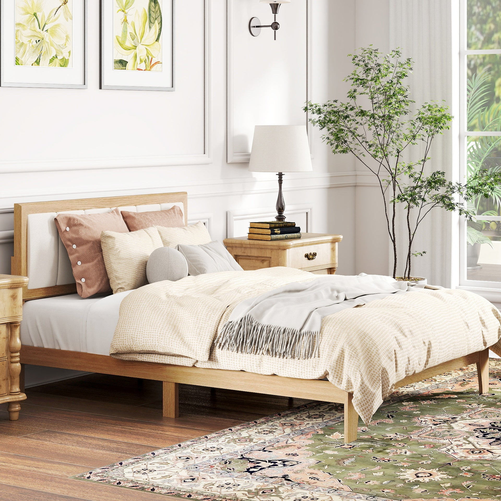 HOMCOM Full Bed Frame with Headboard Full Size Platform Bed Frame with Wooden Slats No Box Spring Needed Easy Assembly Oak
