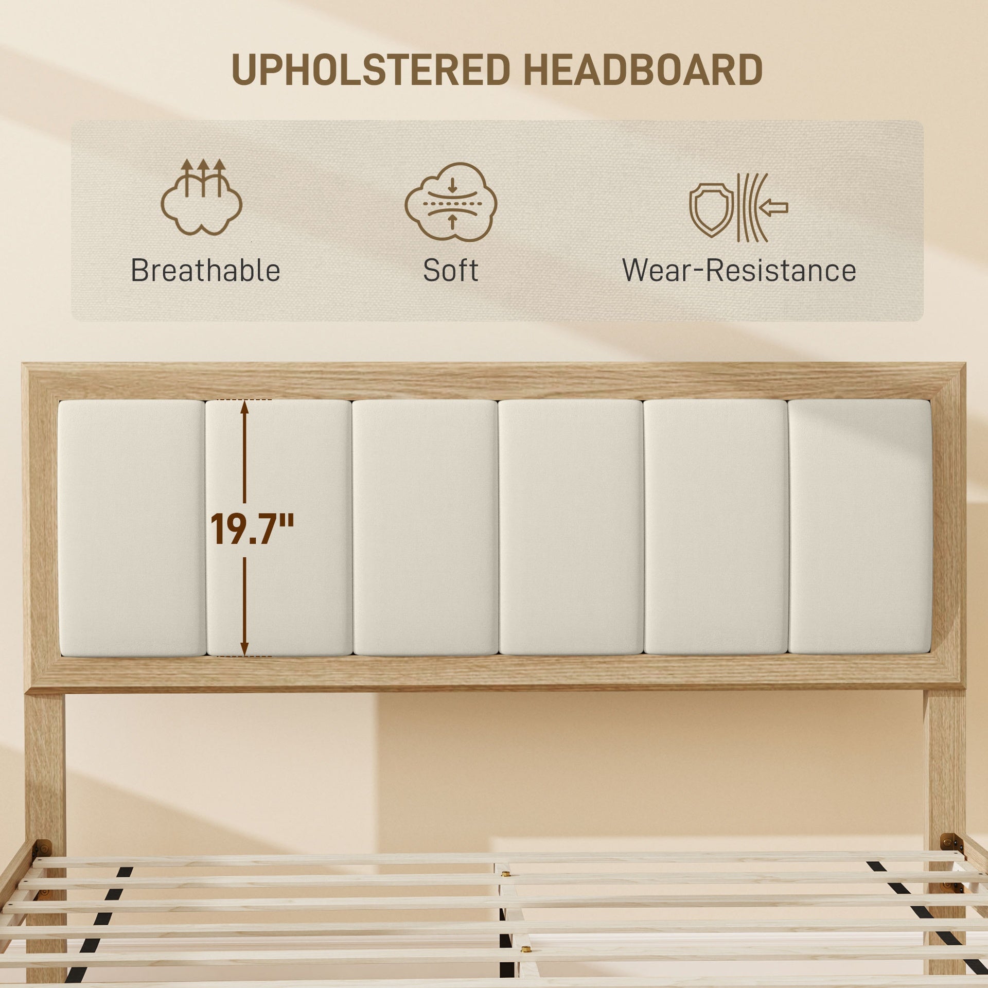 HOMCOM Full Bed Frame with Headboard Full Size Platform Bed Frame with Wooden Slats No Box Spring Needed Easy Assembly Oak