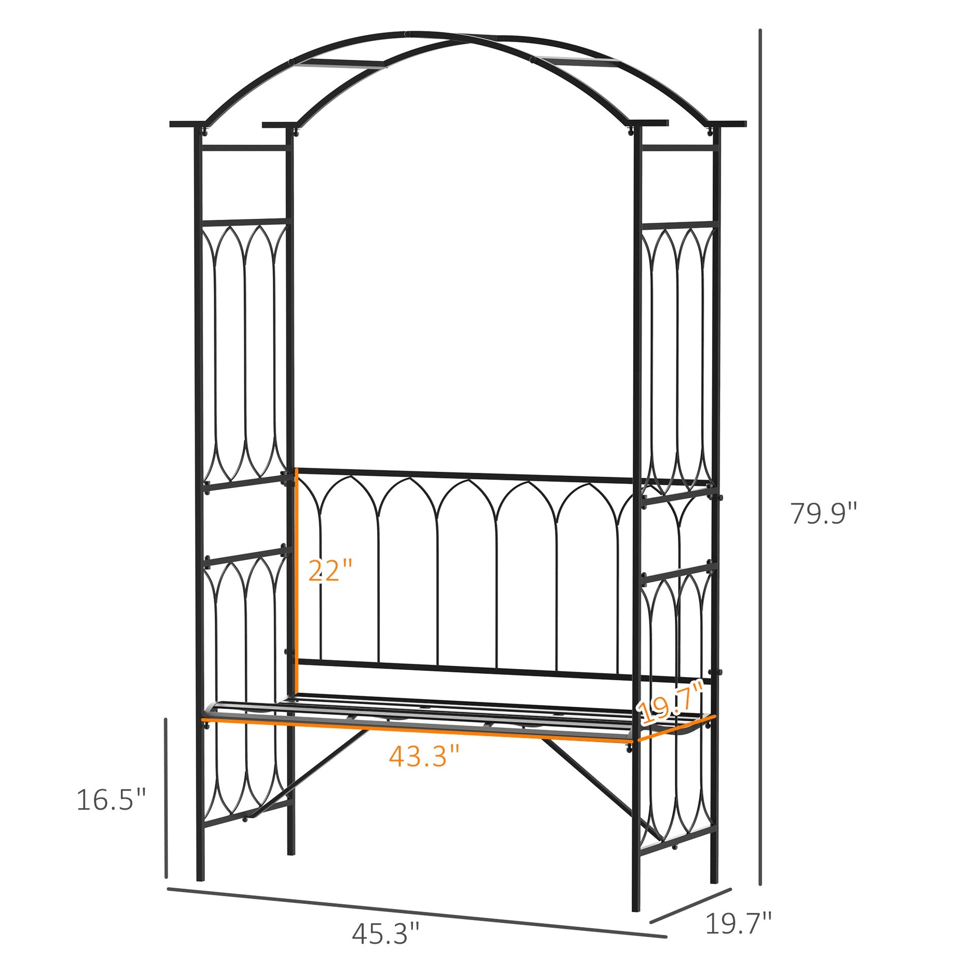 Outsunny Metal Trellis Arbor Arch for Climbing Plants with Garden Bench, Grow Grapes and Vines, Decorative Seating,  Black