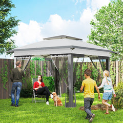 Outsunny 12' x 12' Pop Up Canopy Tent with Netting and Carry Bag, Instant Sun Shelter with 137 sq.ft Shade, Tents for Parties, Height Adjustable, for Outdoor, Garden, Patio, Gray