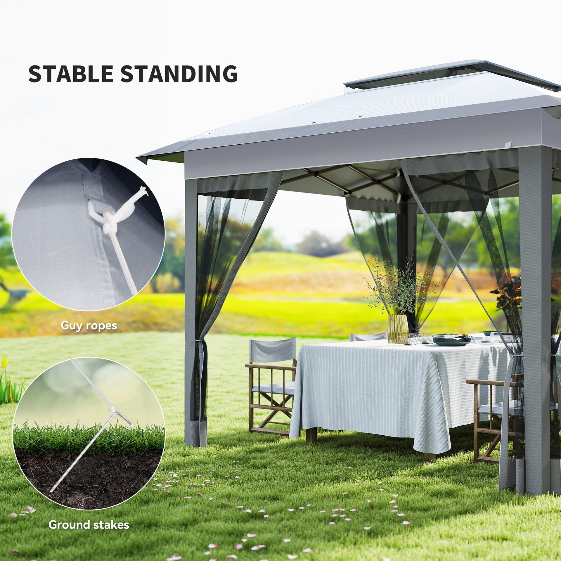 Outsunny 12' x 12' Pop Up Canopy Tent with Netting and Carry Bag, Instant Sun Shelter with 137 sq.ft Shade, Tents for Parties, Height Adjustable, for Outdoor, Garden, Patio, Gray