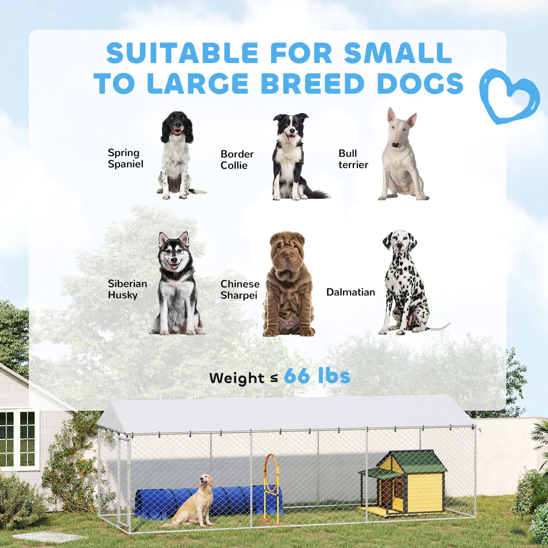 PawHut 20' x 7.5' x 6.5' Dog Kennel Outdoor for Small Medium Large Dogs with Waterproof Roof, Silver