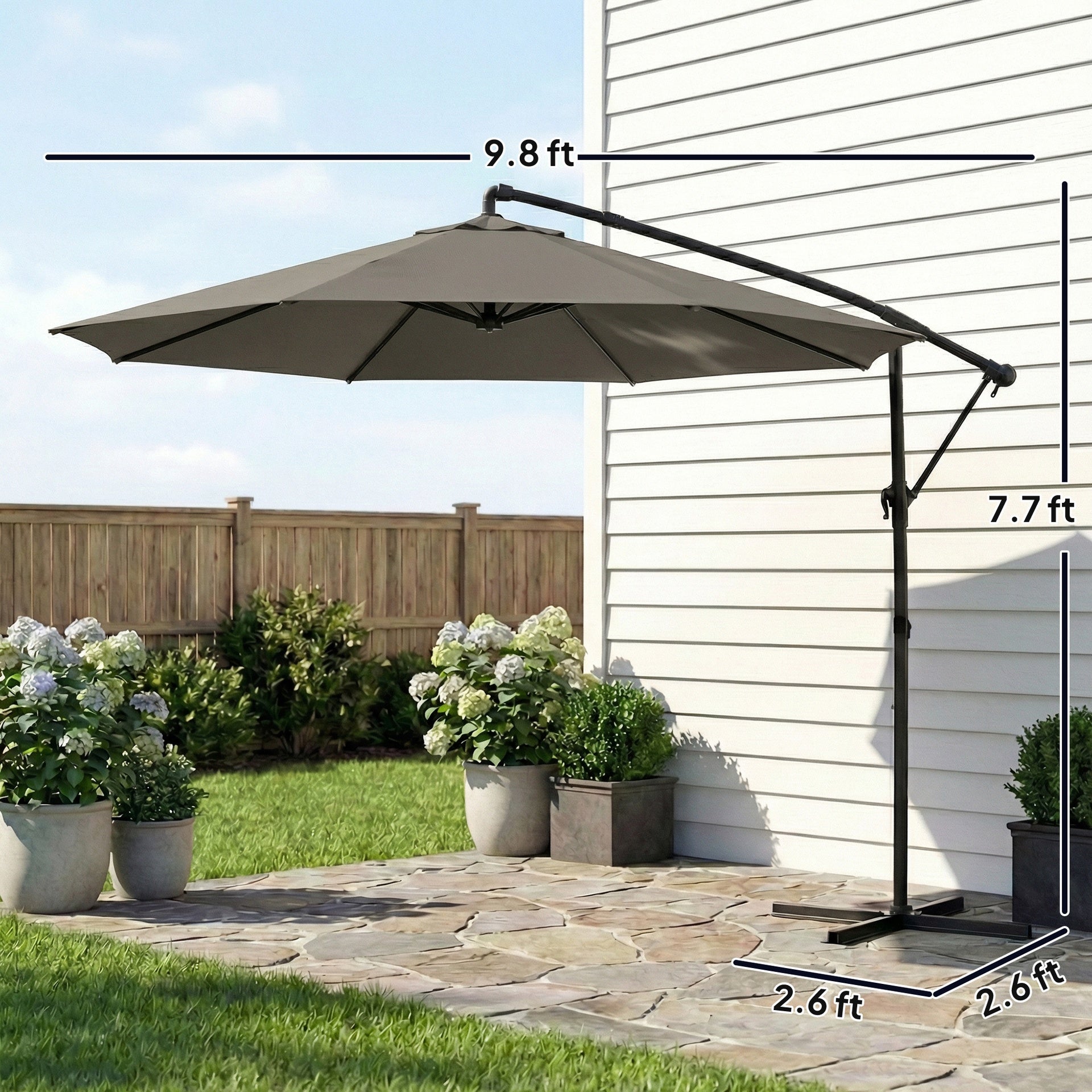 Outsunny 10 ft Offset Patio Umbrella with Cover, Hanging Cantilever Umbrella with 360° Rotation, Crank Handle, Tilt, Gray