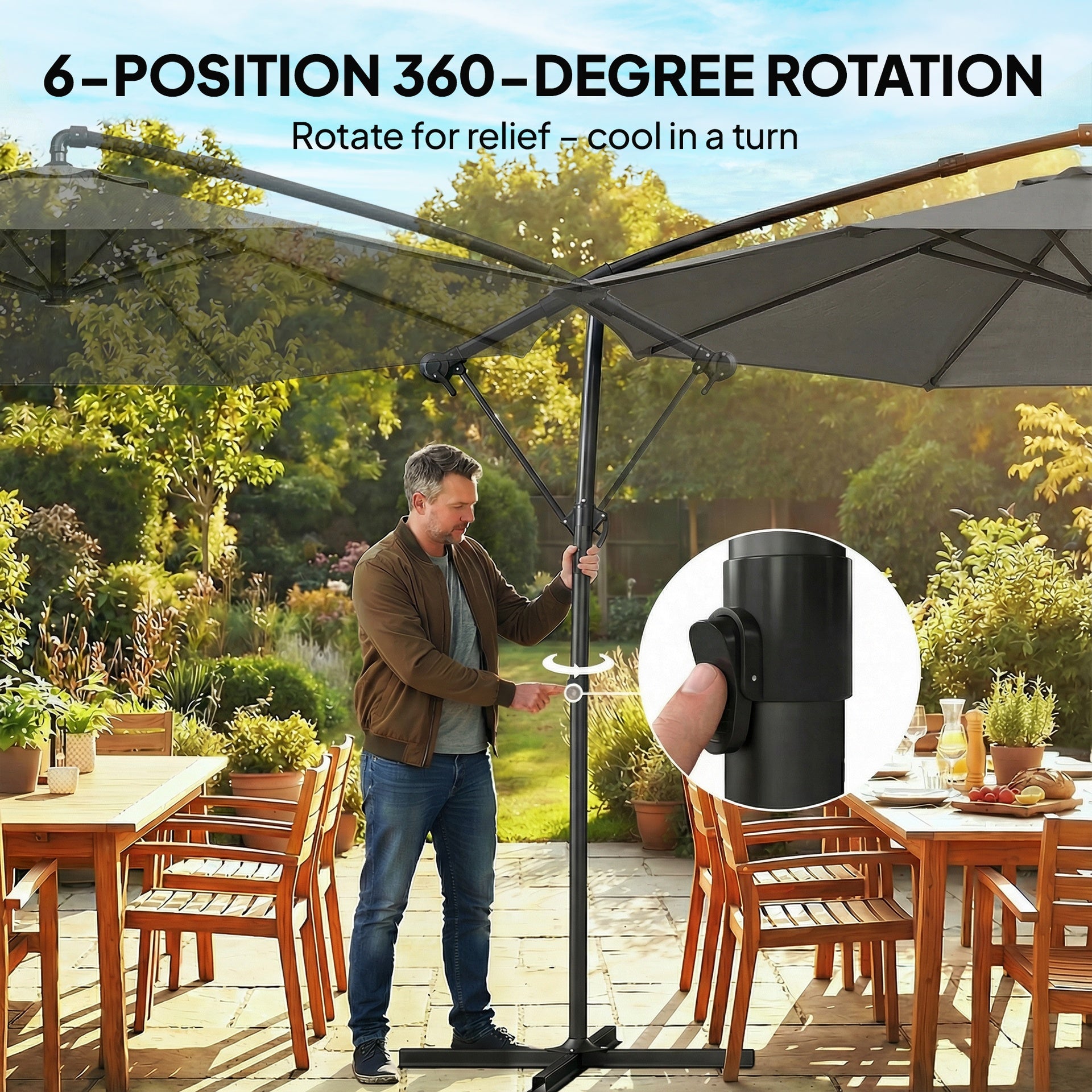 Outsunny 10 ft Offset Patio Umbrella with Cover, Hanging Cantilever Umbrella with 360° Rotation, Crank Handle, Tilt, Gray