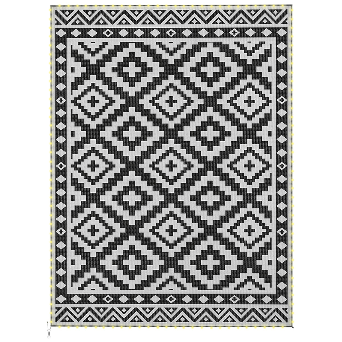 Outsunny Outdoor Rug Carpet Reversible Plastic Straw Rug with LED Lights Black and White 12' x 9' for Patio