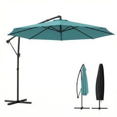 Outsunny 10 ft Offset Patio Umbrella with Cover, Hanging Cantilever Umbrella with 360° Rotation, Crank Handle, Tilt, Sky Blue