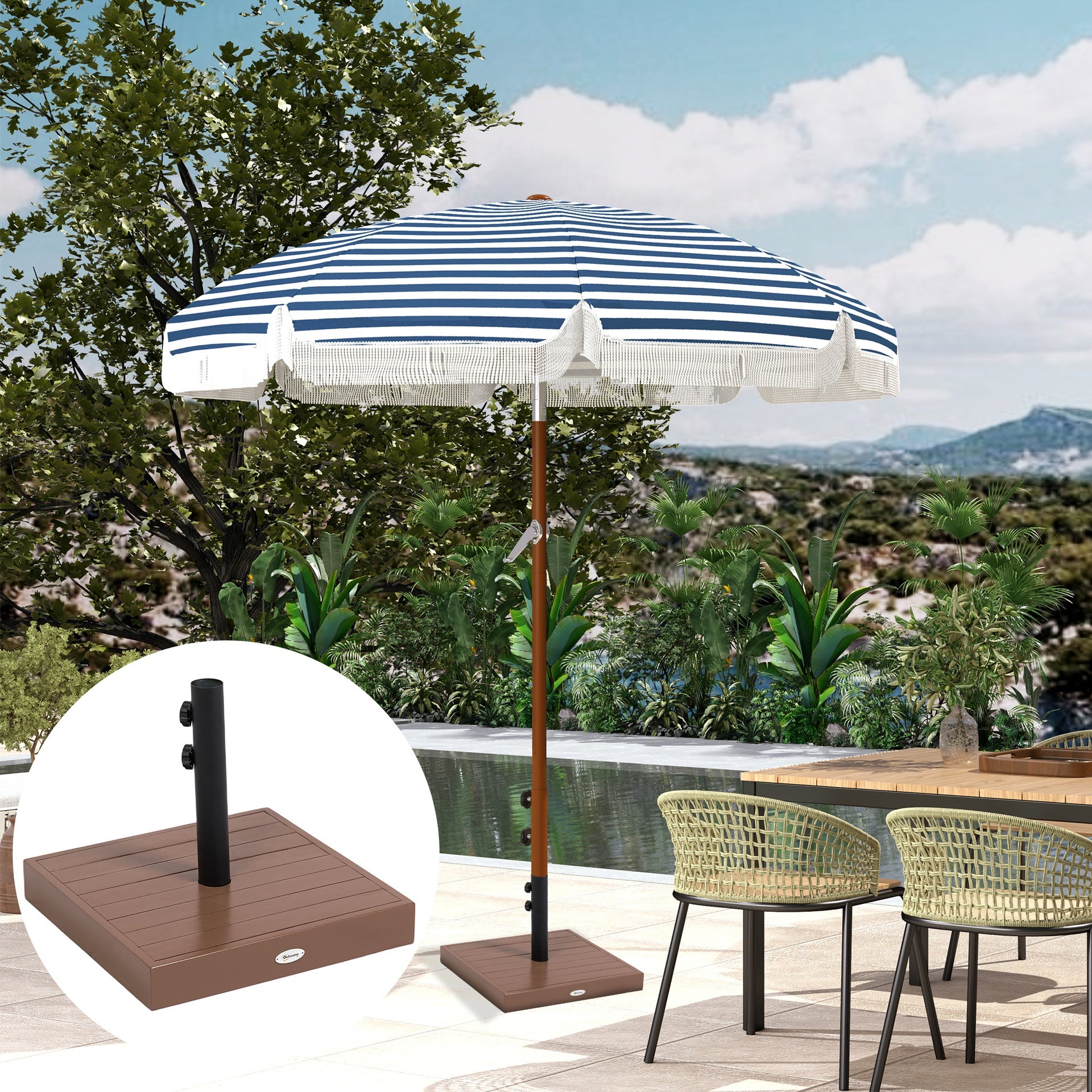 Outsunny Patio Umbrella Base, 42 lbs. Concrete Heavy Duty Umbrella Base for 1.25/1.5" Poles, Coffee