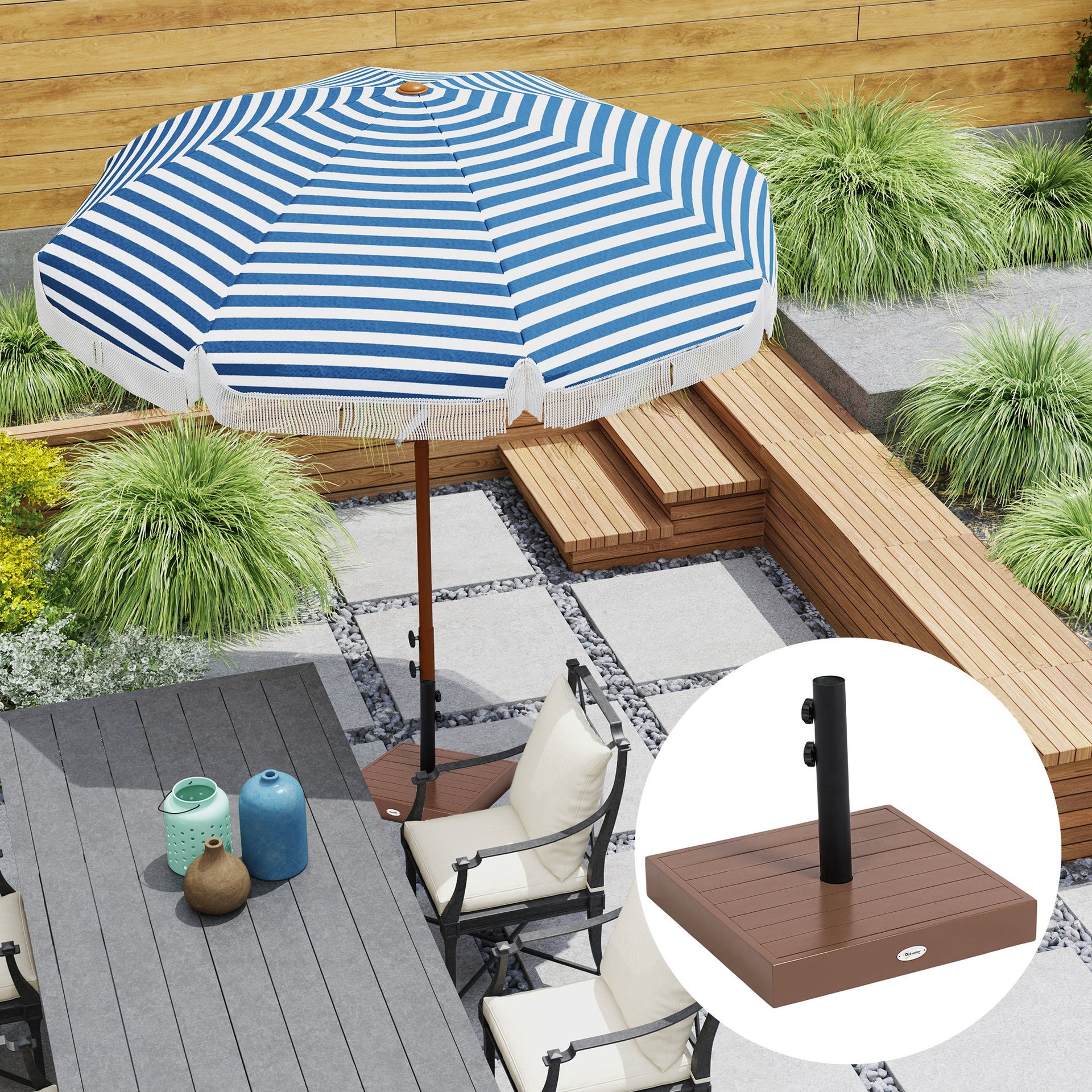 Outsunny Patio Umbrella Base, 42 lbs. Concrete Heavy Duty Umbrella Base for 1.25/1.5" Poles, Coffee