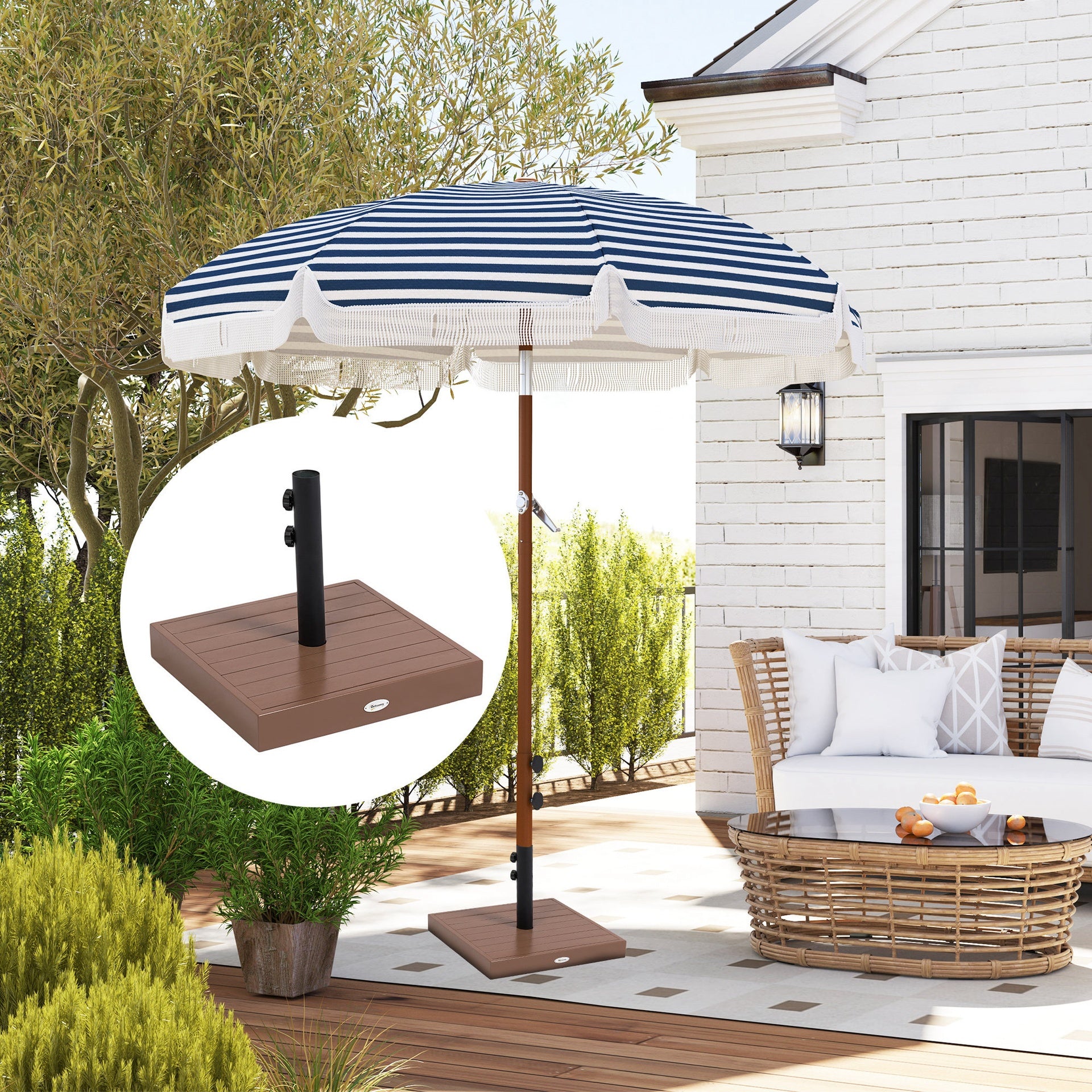 Outsunny Patio Umbrella Base, 42 lbs. Concrete Heavy Duty Umbrella Base for 1.25/1.5" Poles, Coffee