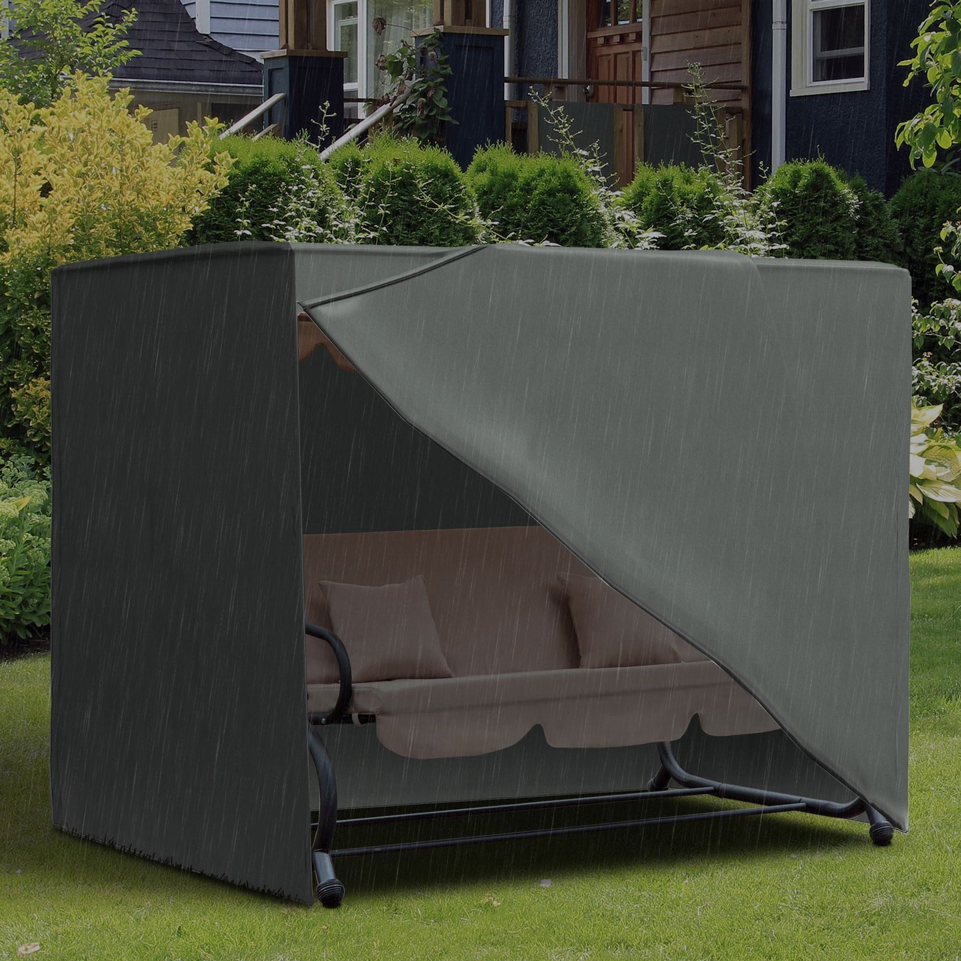 Outsunny Outdoor Patio Hammock Porch Swing Cover with UV, Water, & Dust Fighting Material, 81" x 49" x 65", Gray