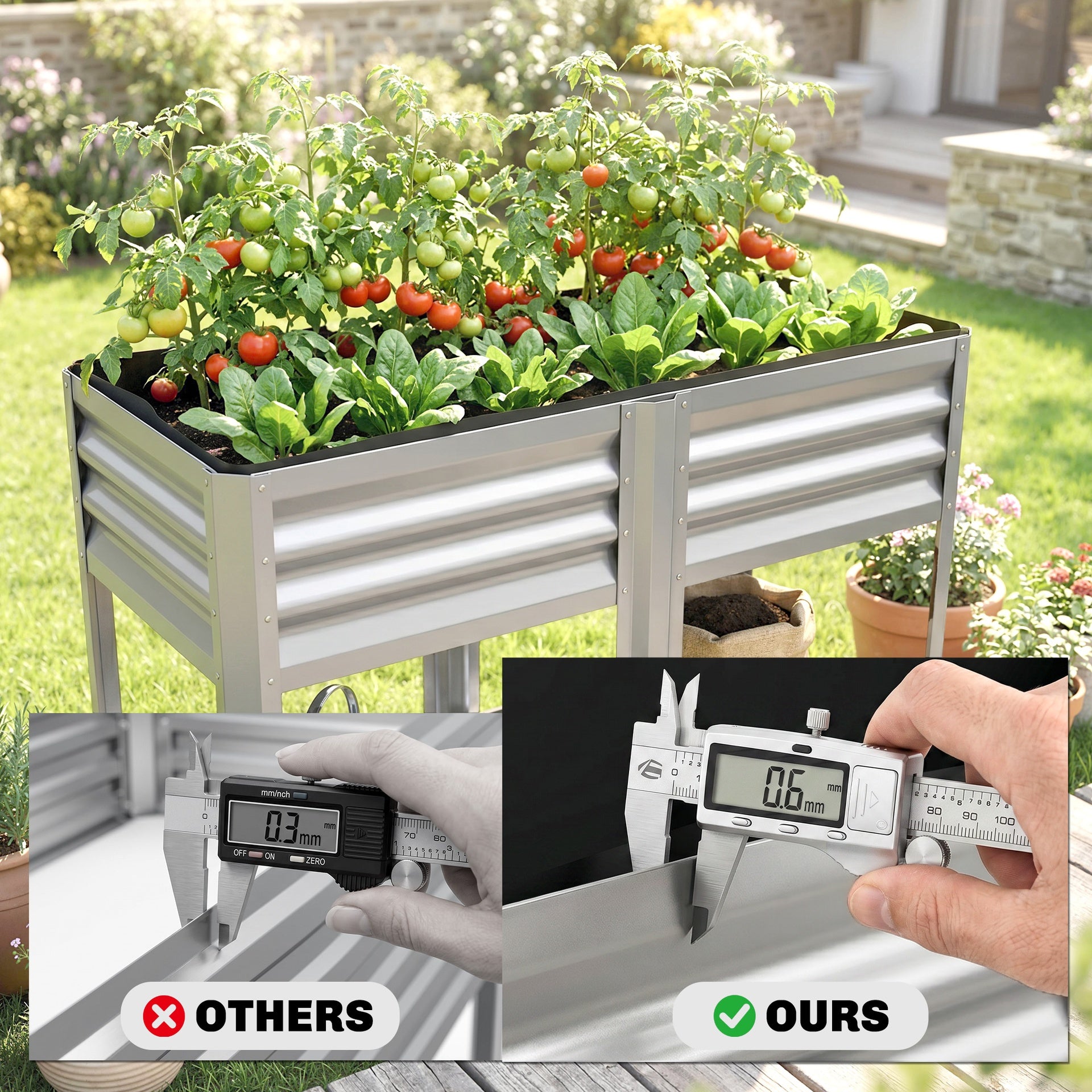 Outsunny Raised Garden Bed Galvanized Steel, Elevated Planter Box with Storage Shelf, Bed Liner, 31.5" High, Silver