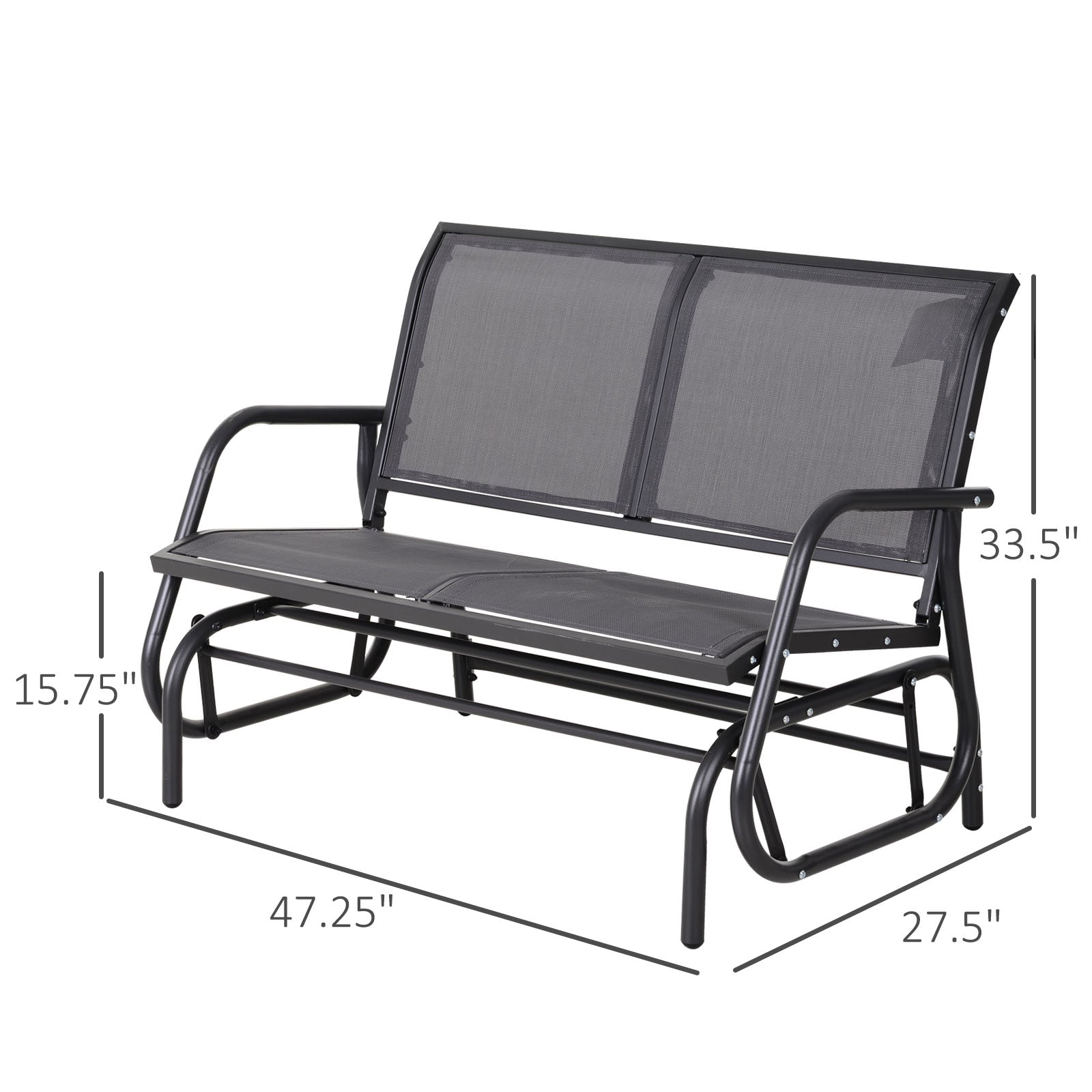 Outsunny 2-Person Outdoor Glider Bench Patio Double Swing Rocking Chair Loveseat w/Power Coated Steel Frame for Backyard Garden Porch, Grey