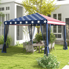 Outsunny 10' x 10' Outdoor Pop-Up Canopy with Sidewalls, Mesh Walls, Instant Setup for Party, Events, Patio, Lawn, American Flag