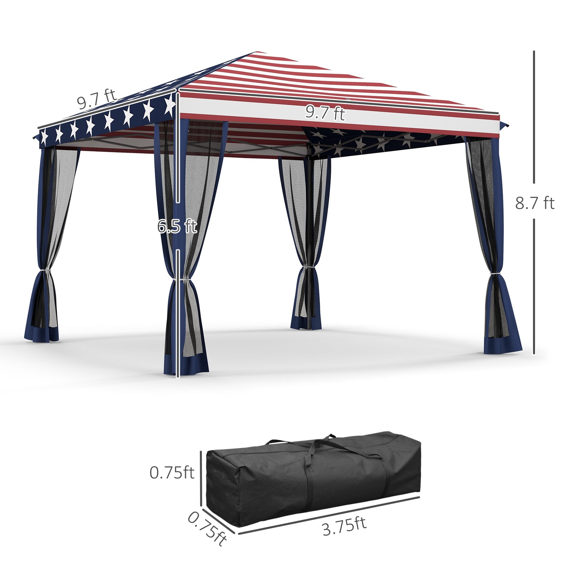 Outsunny 10' x 10' Outdoor Pop-Up Canopy with Sidewalls, Mesh Walls, Instant Setup for Party, Events, Patio, Lawn, American Flag