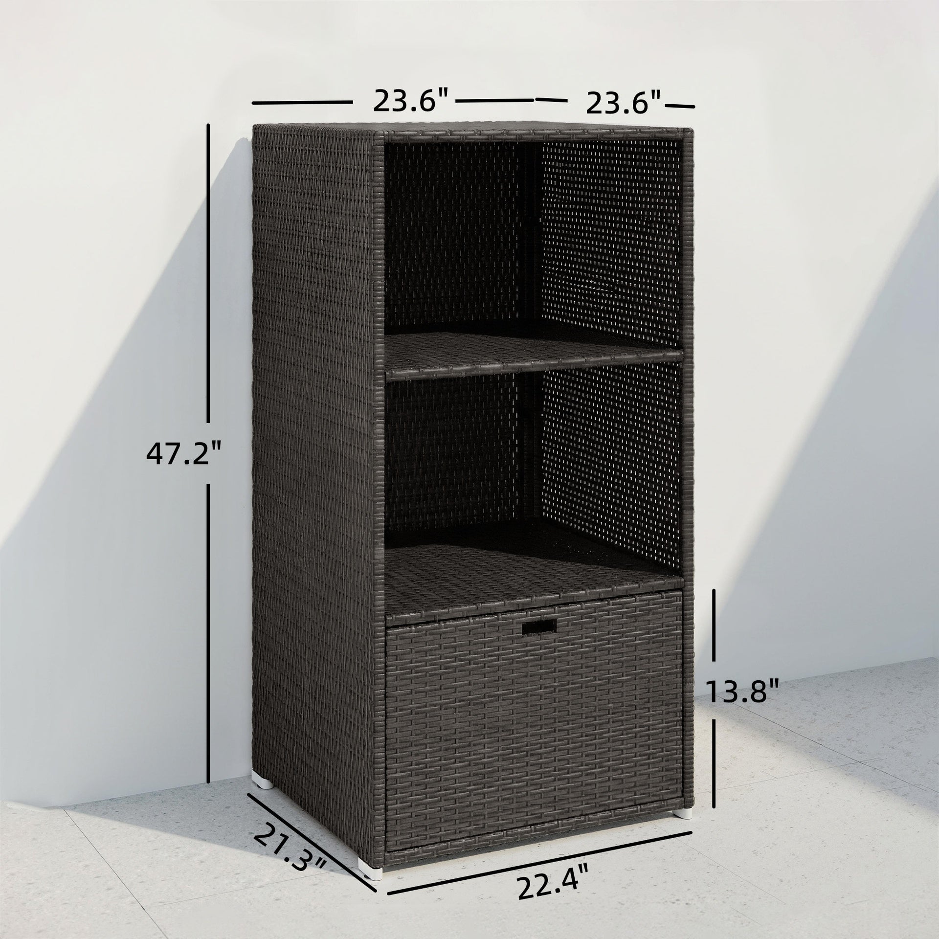 Outsunny Valet Pool Towel Rack, Water-Resistant PE Plastic Rattan Wicker Storage Organizer, 2 Shelves, 1 Basket Drawer