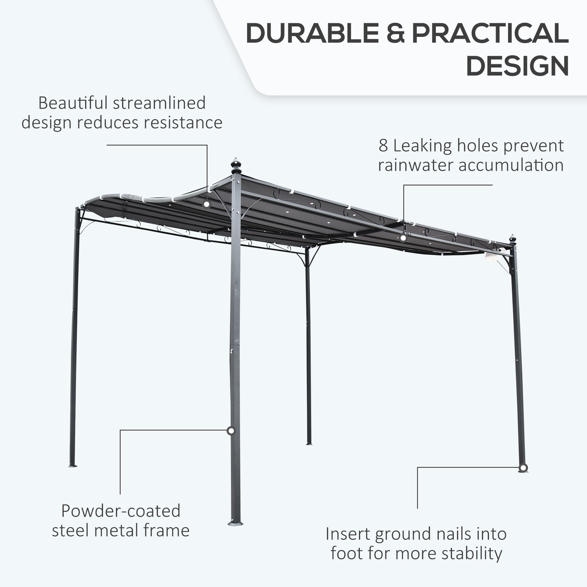 Outsunny Durable 10x10 Steel Pergola, Wall-Mounted with Canopy for Patio Perfect for Homeowners, Gray