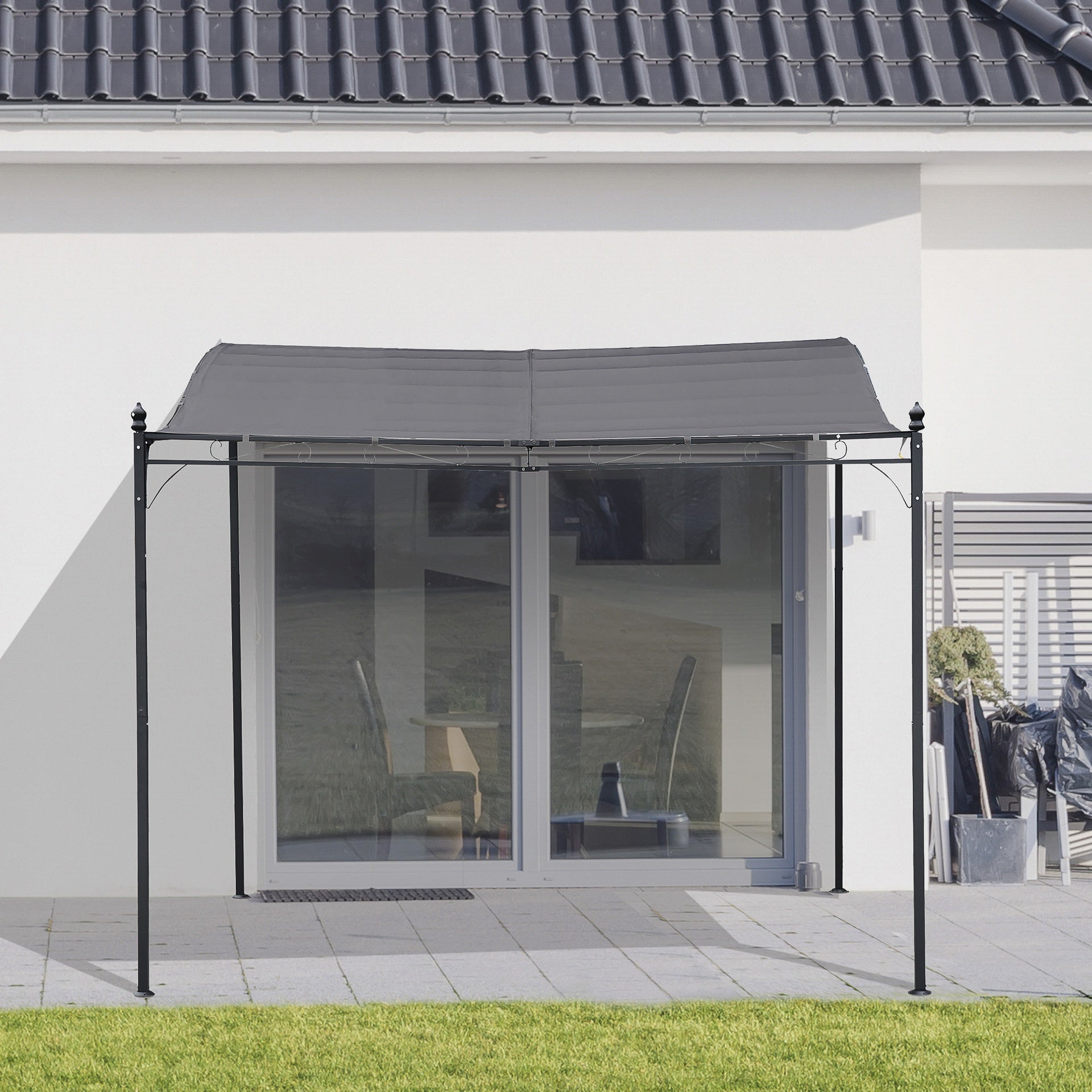 Outsunny Durable 10x10 Steel Pergola, Wall-Mounted with Canopy for Patio Perfect for Homeowners, Gray
