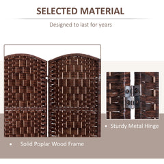 HOMCOM Room Divider 4 Panel, 6FT Tall Folding Privacy Screen, Freestanding Hand-Woven Partition for Room Separation with 360° Hinges, Paper Rope Diamond Weave, Brown