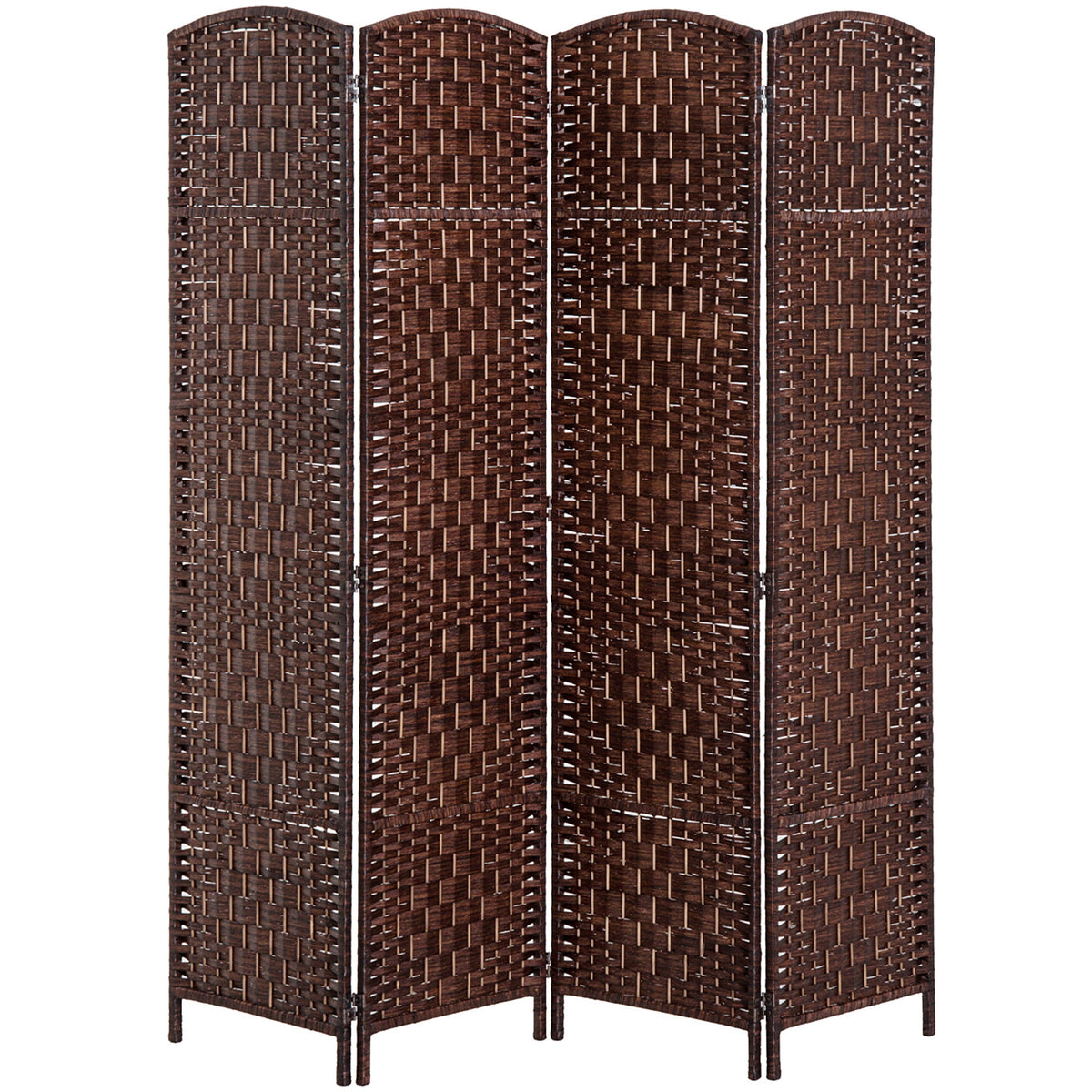 HOMCOM Room Divider 4 Panel, 6FT Tall Folding Privacy Screen, Freestanding Hand-Woven Partition for Room Separation with 360° Hinges, Paper Rope Diamond Weave, Brown