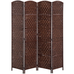 HOMCOM Room Divider 4 Panel, 6FT Tall Folding Privacy Screen, Freestanding Hand-Woven Partition for Room Separation with 360° Hinges, Paper Rope Diamond Weave, Brown