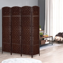 HOMCOM Room Divider 4 Panel, 6FT Tall Folding Privacy Screen, Freestanding Hand-Woven Partition for Room Separation with 360° Hinges, Paper Rope Diamond Weave, Brown