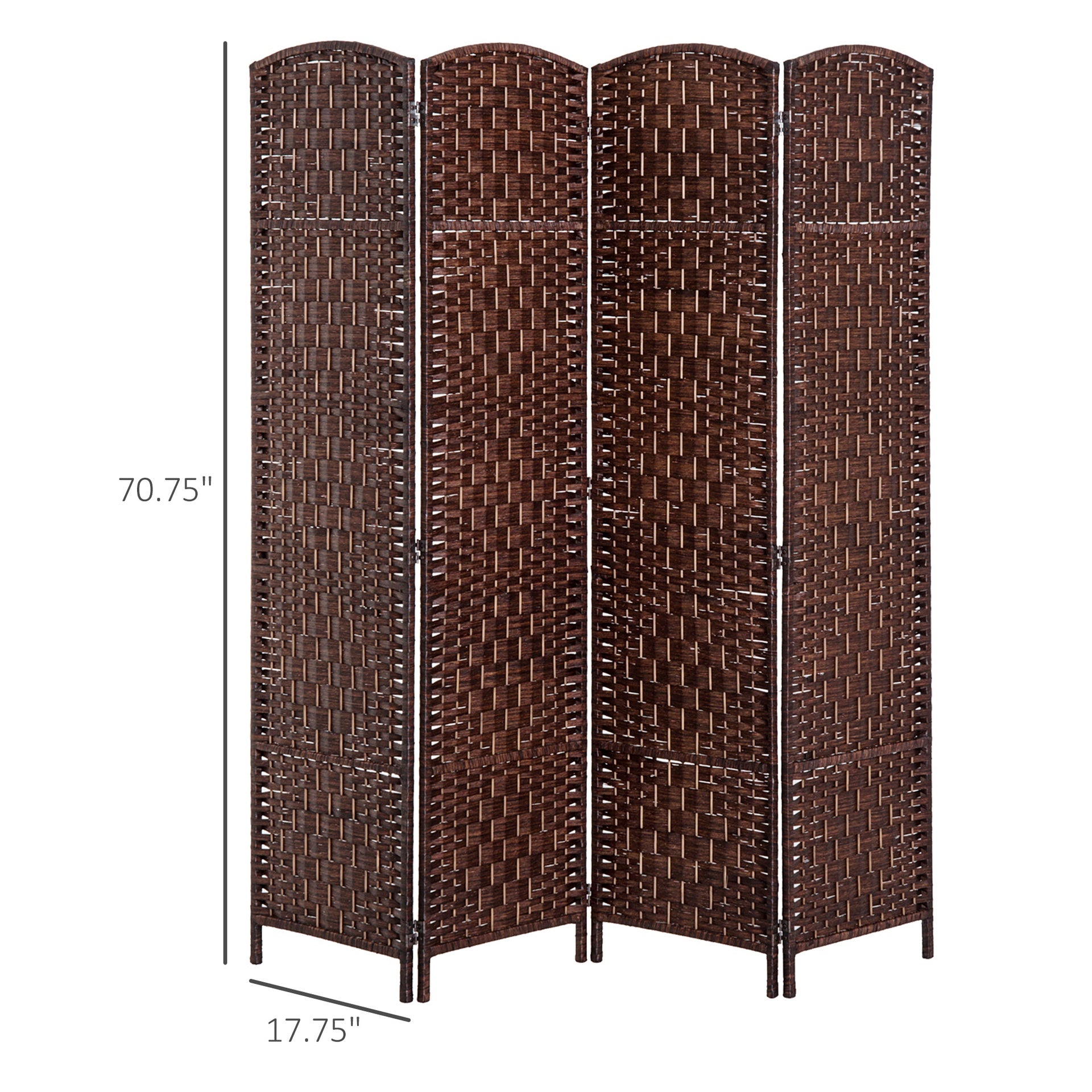 HOMCOM Room Divider 4 Panel, 6FT Tall Folding Privacy Screen, Freestanding Hand-Woven Partition for Room Separation with 360° Hinges, Paper Rope Diamond Weave, Brown