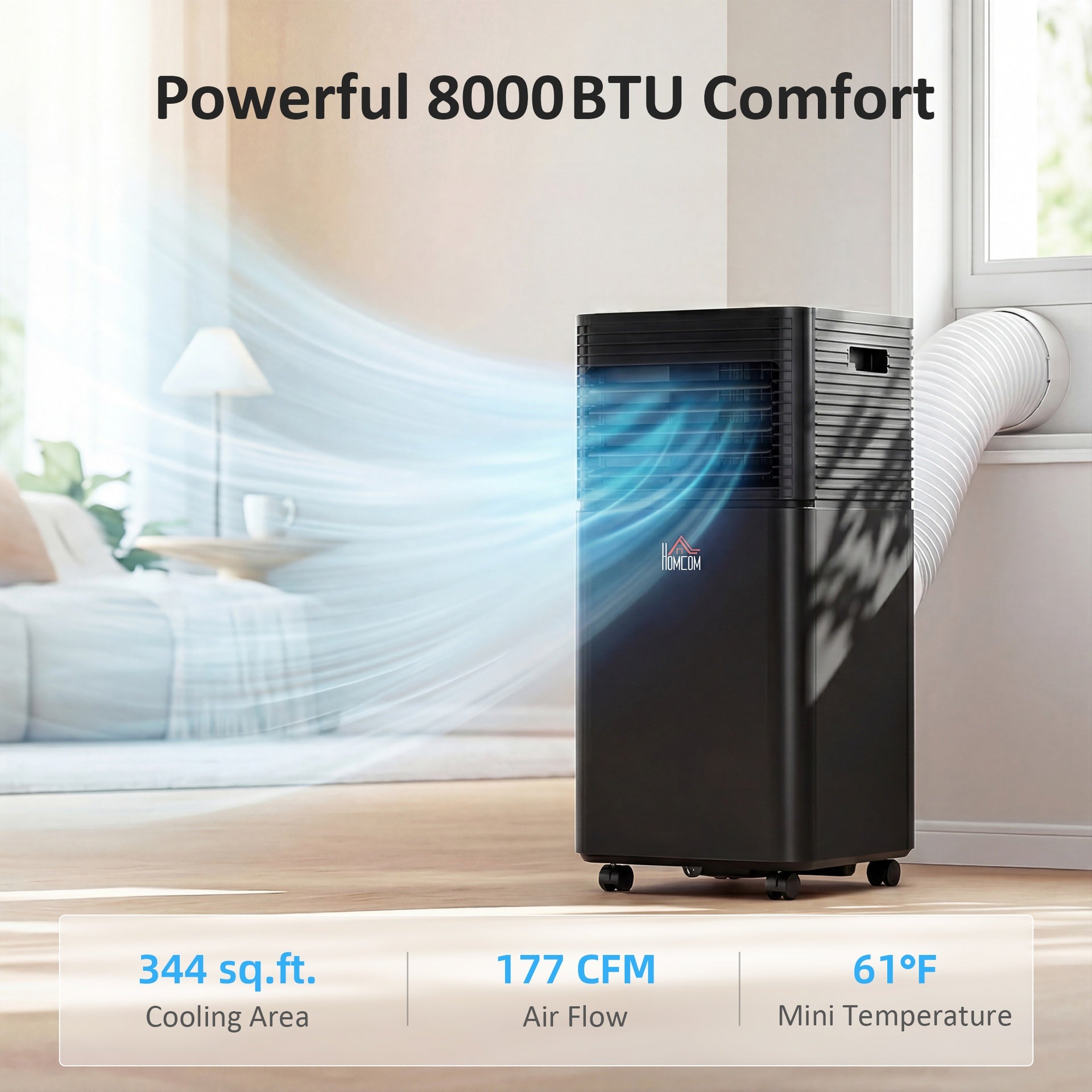 HOMCOM 8000 BTU Portable Air Conditioner with Dehumidifier, Cooling Fan, Sleep, Remote, 24H Timer, Auto Off, Black