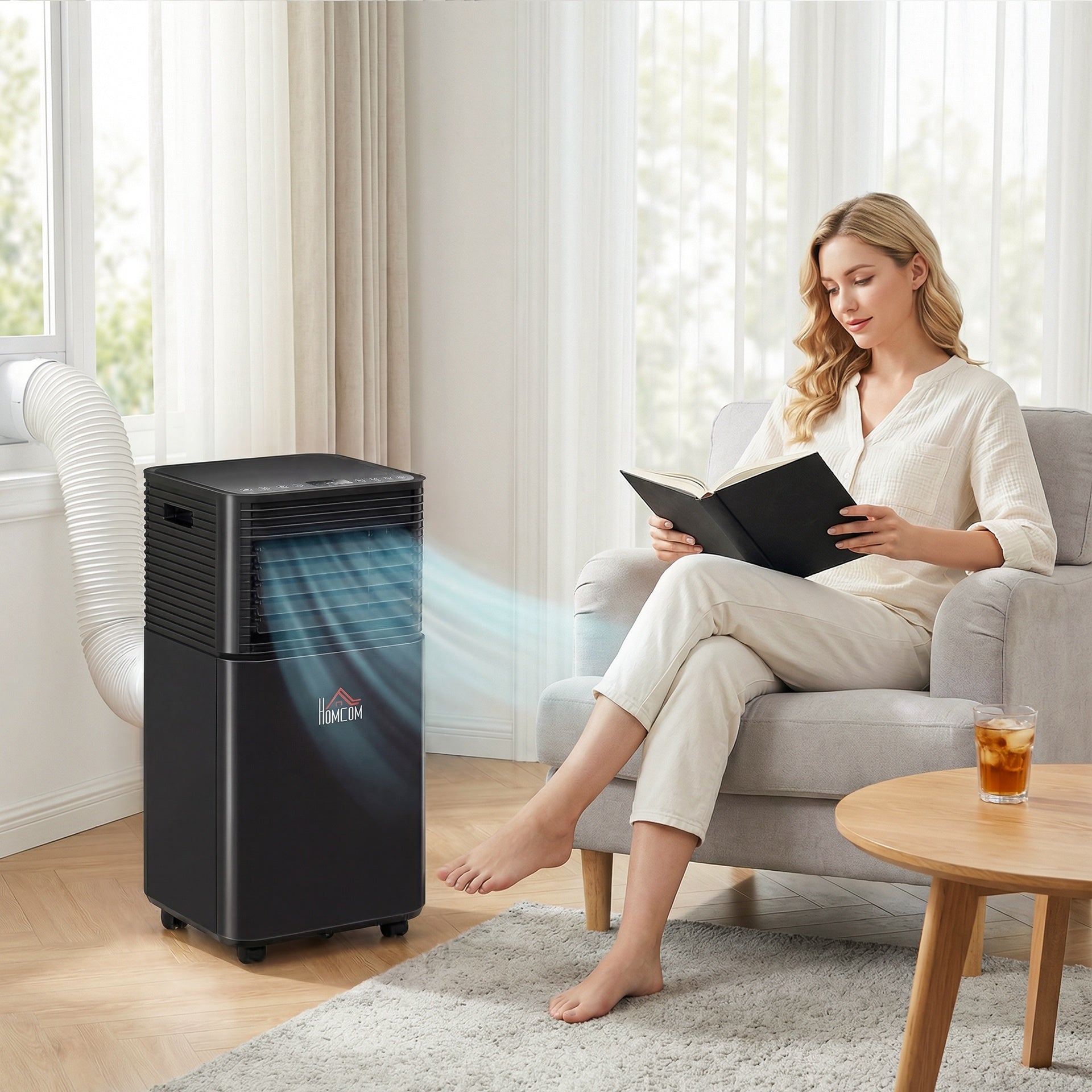 HOMCOM 8000 BTU Portable Air Conditioner with Dehumidifier, Cooling Fan, Sleep, Remote, 24H Timer, Auto Off, Black