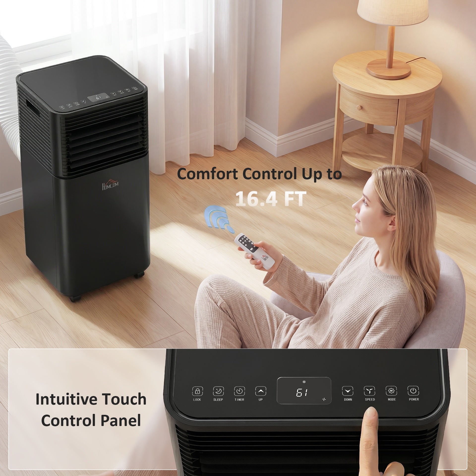 HOMCOM 8000 BTU Portable Air Conditioner with Dehumidifier, Cooling Fan, Sleep, Remote, 24H Timer, Auto Off, Black