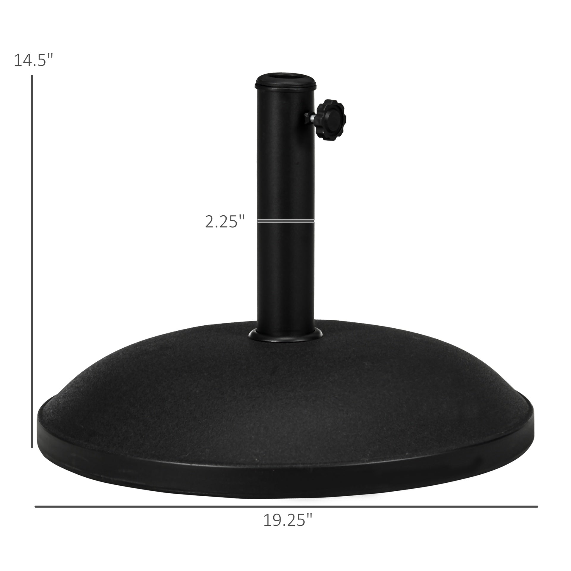 Outsunny 20" 55 lbs Round Cement Umbrella Base Stand Market Parasol Holder with Tightening Knob & Easy Setup, for Φ1.3", Φ1.5", Φ1.9" Pole, for Lawn, Deck, Backyard, Garden, Black